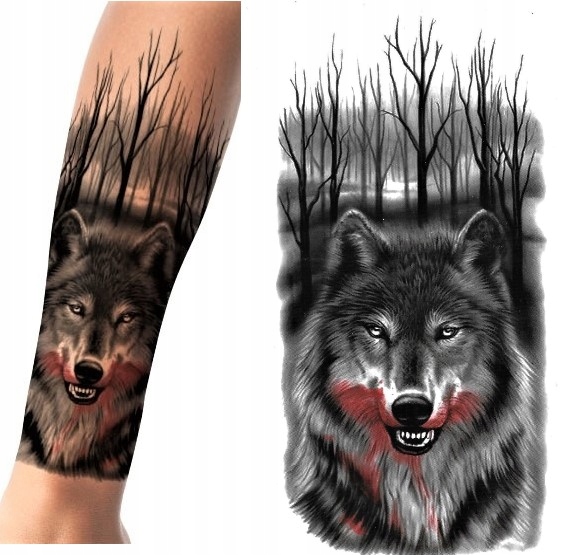 

Tatuaż zmywalny Wilk groźny las krew