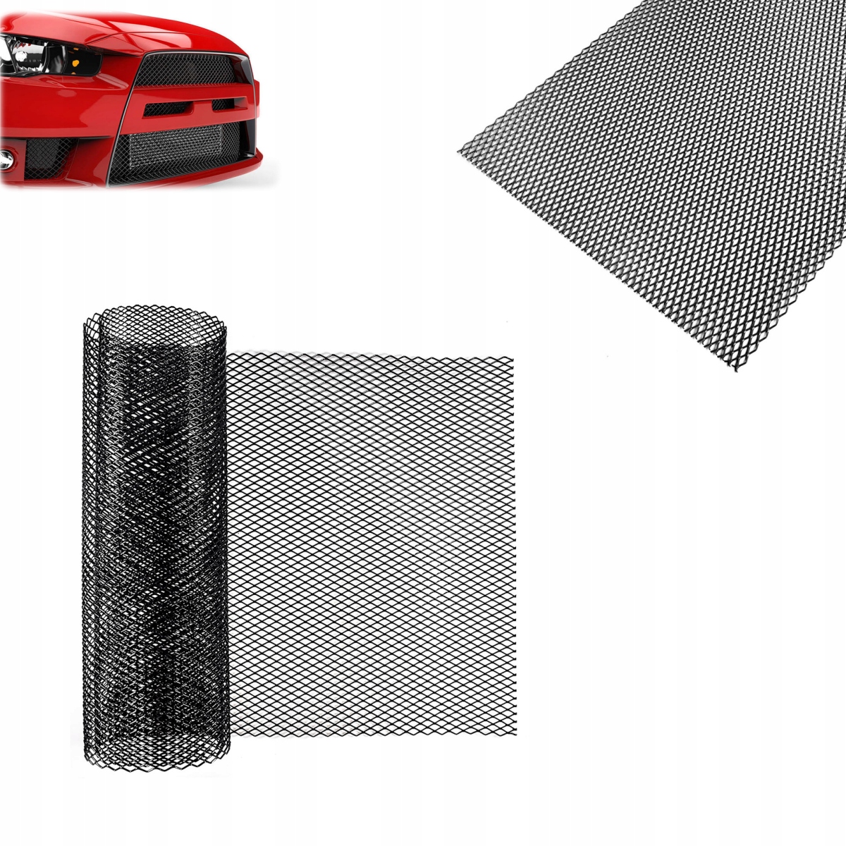 Kratka Alu Racing 100 × 33 cm czarna Rozmiar oczek 3 ×6 mm Kratka tuningowa