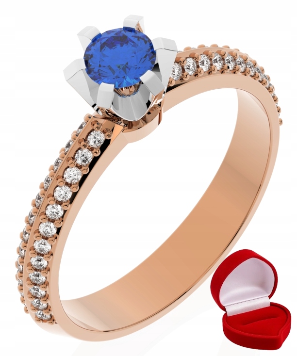 Zlatý Prstýnek 585 14k Safír 0,24 ct Růžové Zlato R19