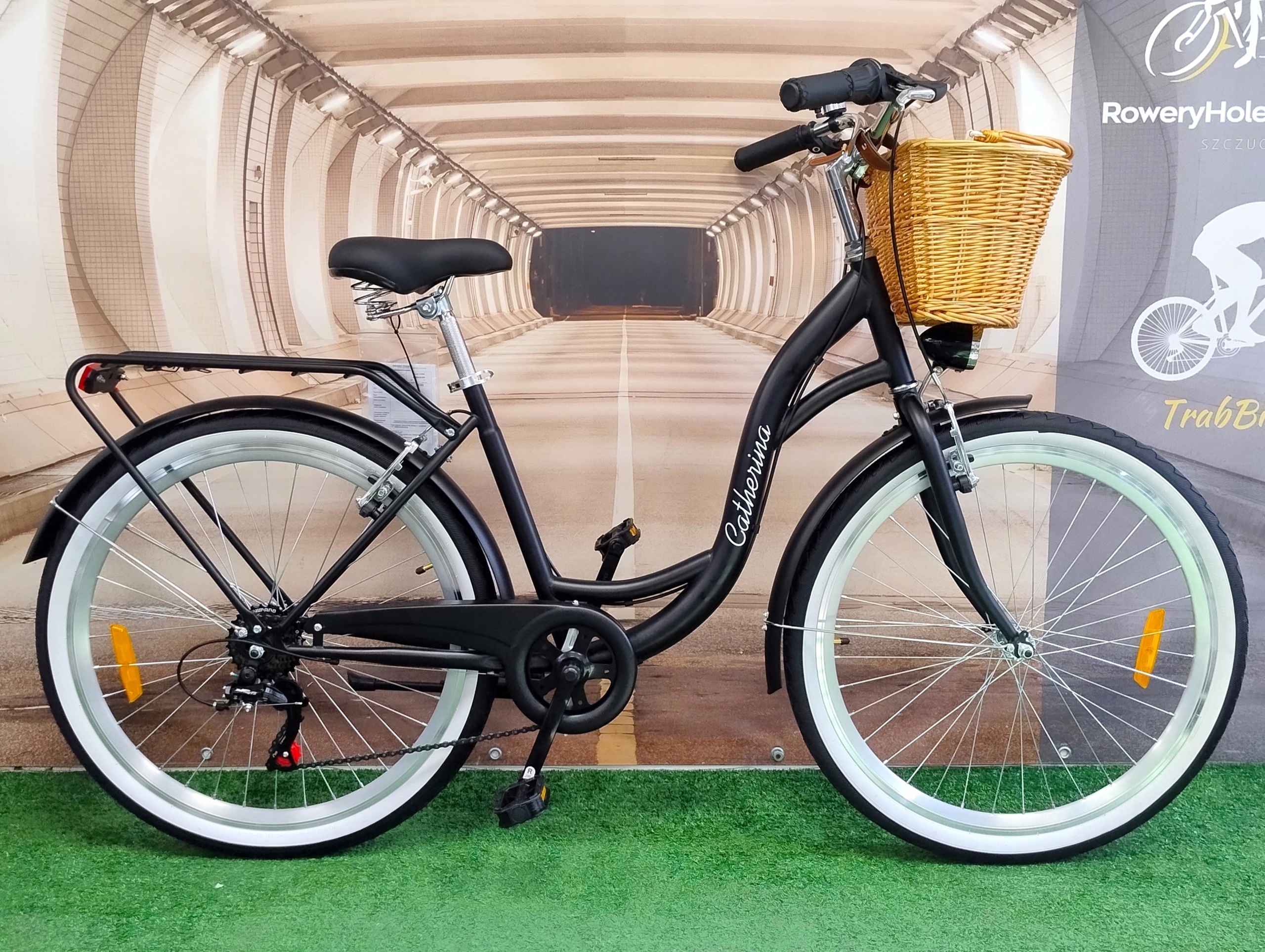 Damski Rower miejski z koszem wiklinowym ramy 17/19" koła 26/28" 145-180cm