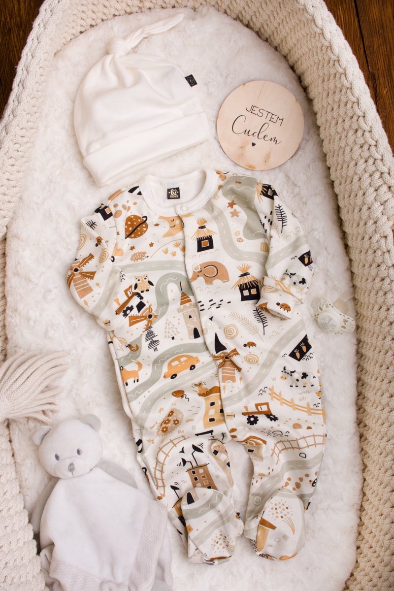 Pajacyk niemowlęcy rozpinany, bawełniany rozm. 68 Rękaw długi rękaw
