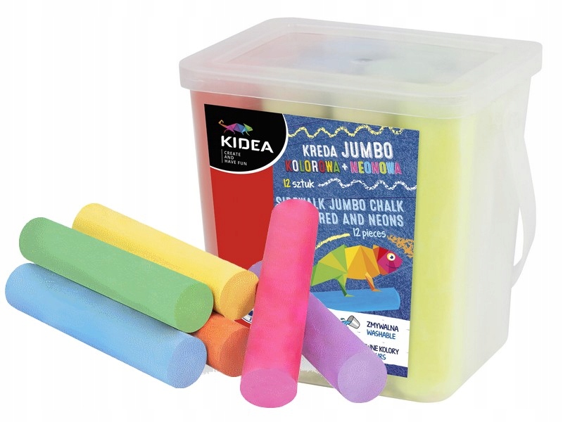 KIDEA GRUBA KREDA JUMBO CHODNIKOWA kolorowa 12 sztuk kolorowa + neonowa