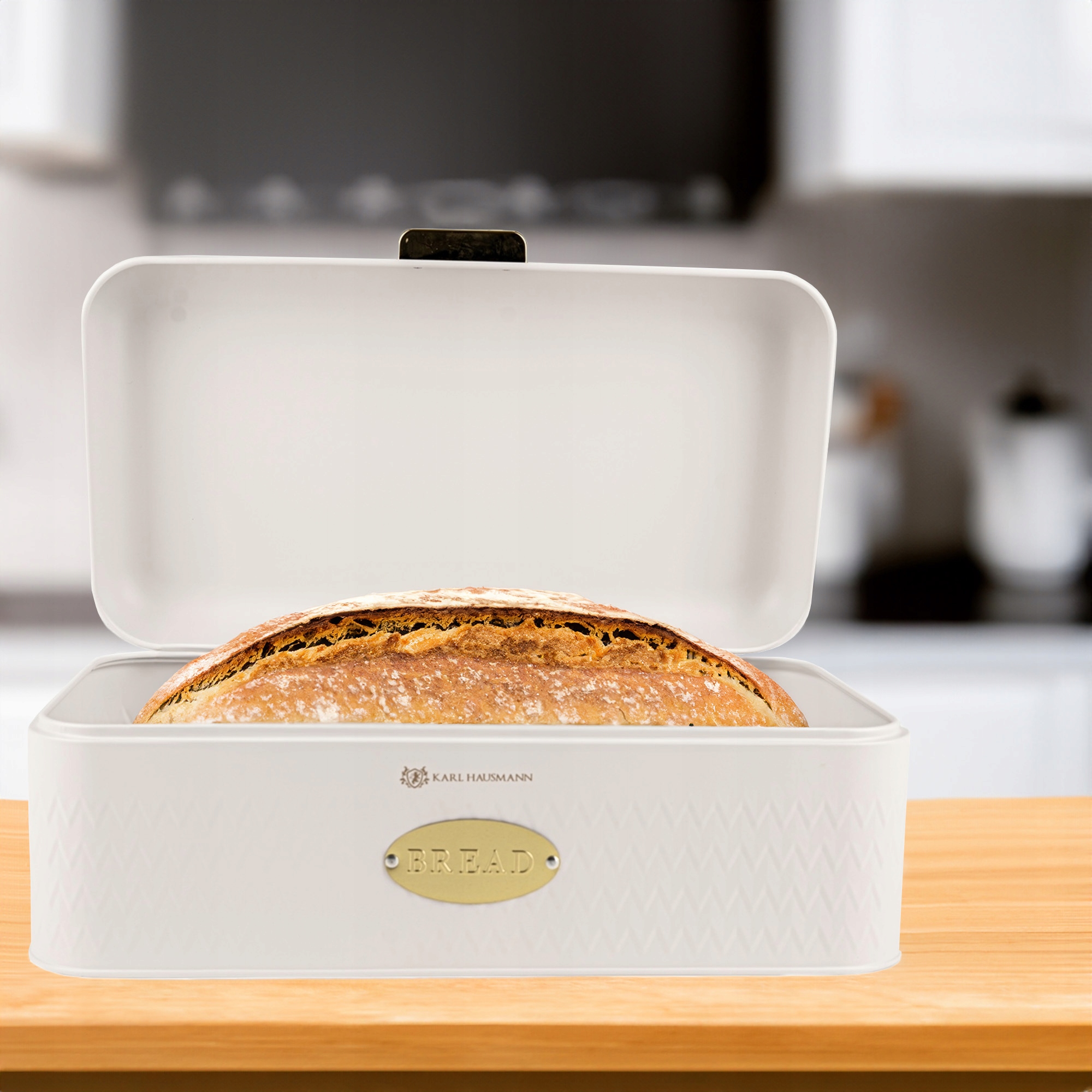 CHLEBAK BIAŁY POJEMNIK NA PIECZYWO BUŁKI CHLEB METALOWY ZAMYKANA POKRYWA