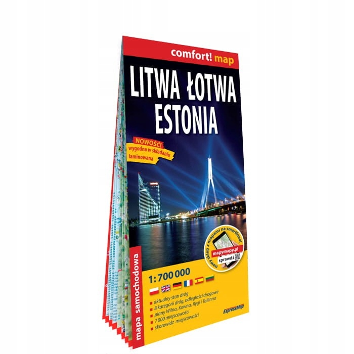 Litwa Łotwa Estonia mapa , 1:700 000