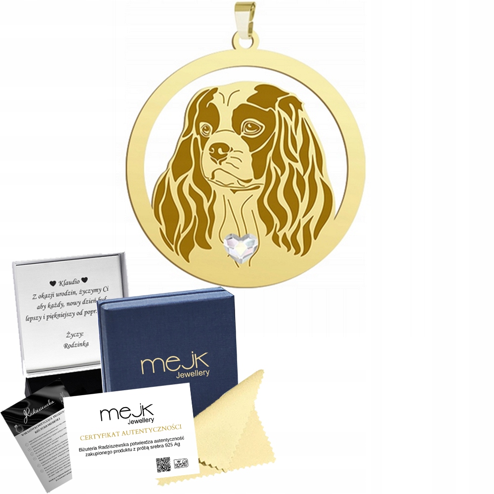 Zlatý přívěsek Cavalier King Charles Spaniel 925 Šperky Gravírování Bonus