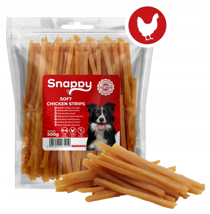 Psí pamlsek měkké kuřecí stripsy Snappy 500 g