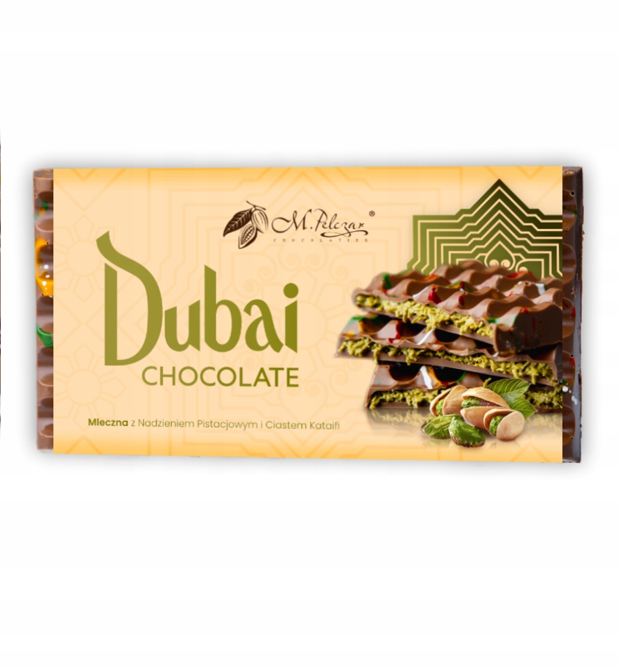 Levně Čokoláda Dubajská mléčná s pistáciovou náplní a Kataifiovým koláčem