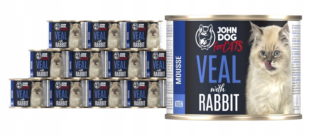 Levně Krmivo mokré pro kočky Pěna Telecí králík John Dog for Cats Junior 12x200 g