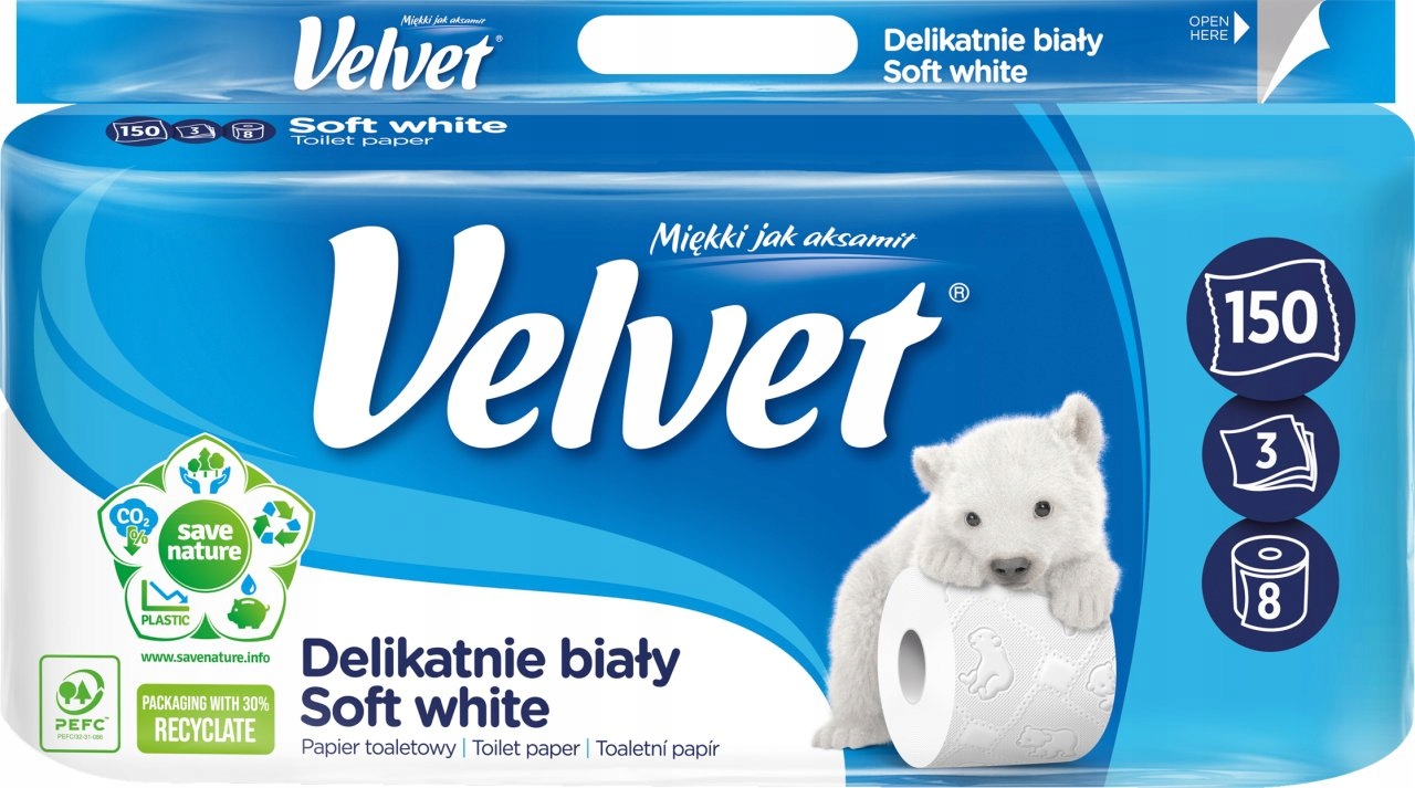 

Velvet Delikatnie Biały Papier Toaletowy 8 Rolek