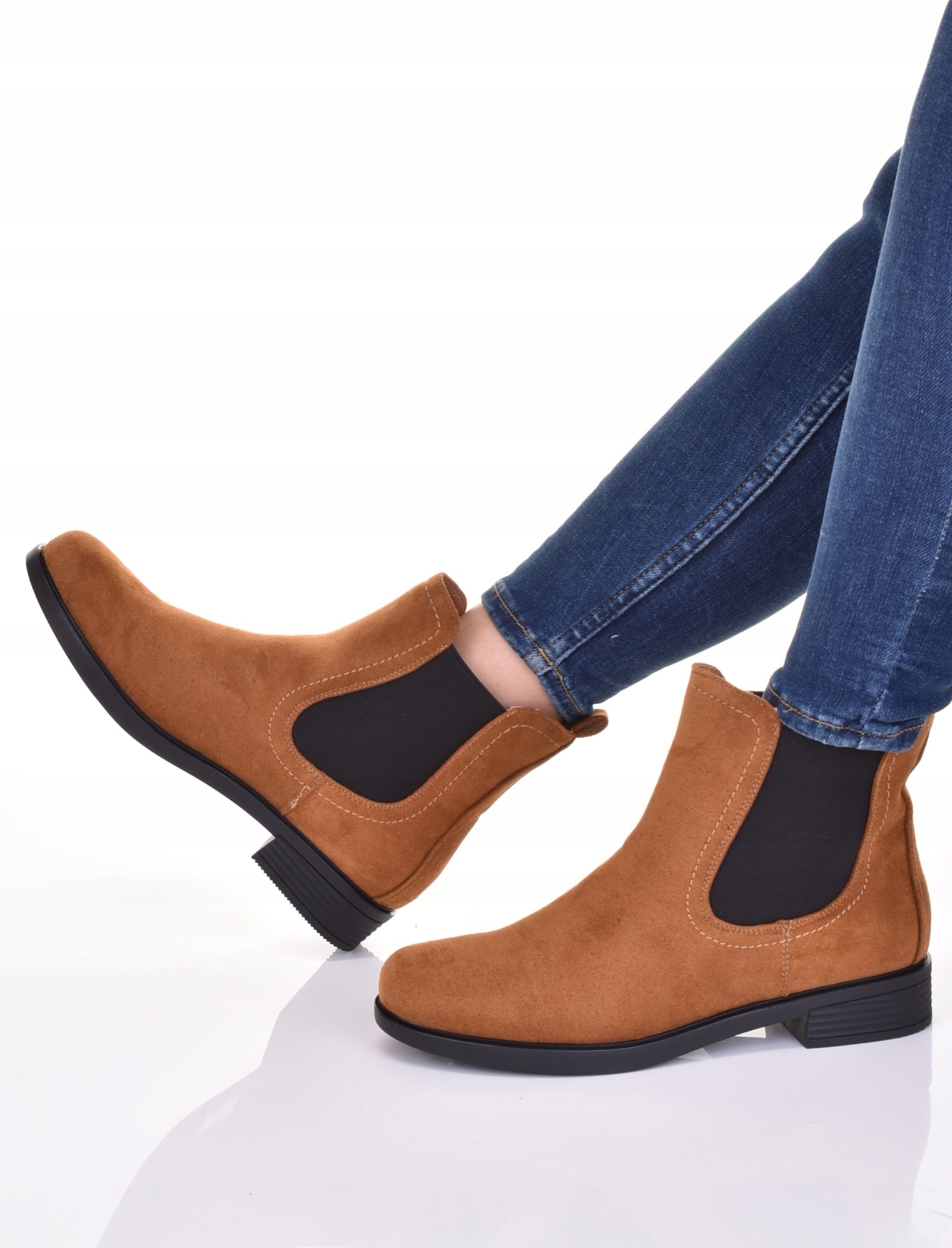 ELEGANCKIE BOTKI CZARNE ZAMSZOWE BUTY DAMSKIE WIOSENNE NISKIE Marka inna