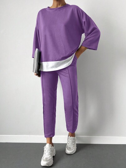 KOMPLET DRESOWY DAMSKI FIOLETOWY CASUAL L ŁOA Marka inna