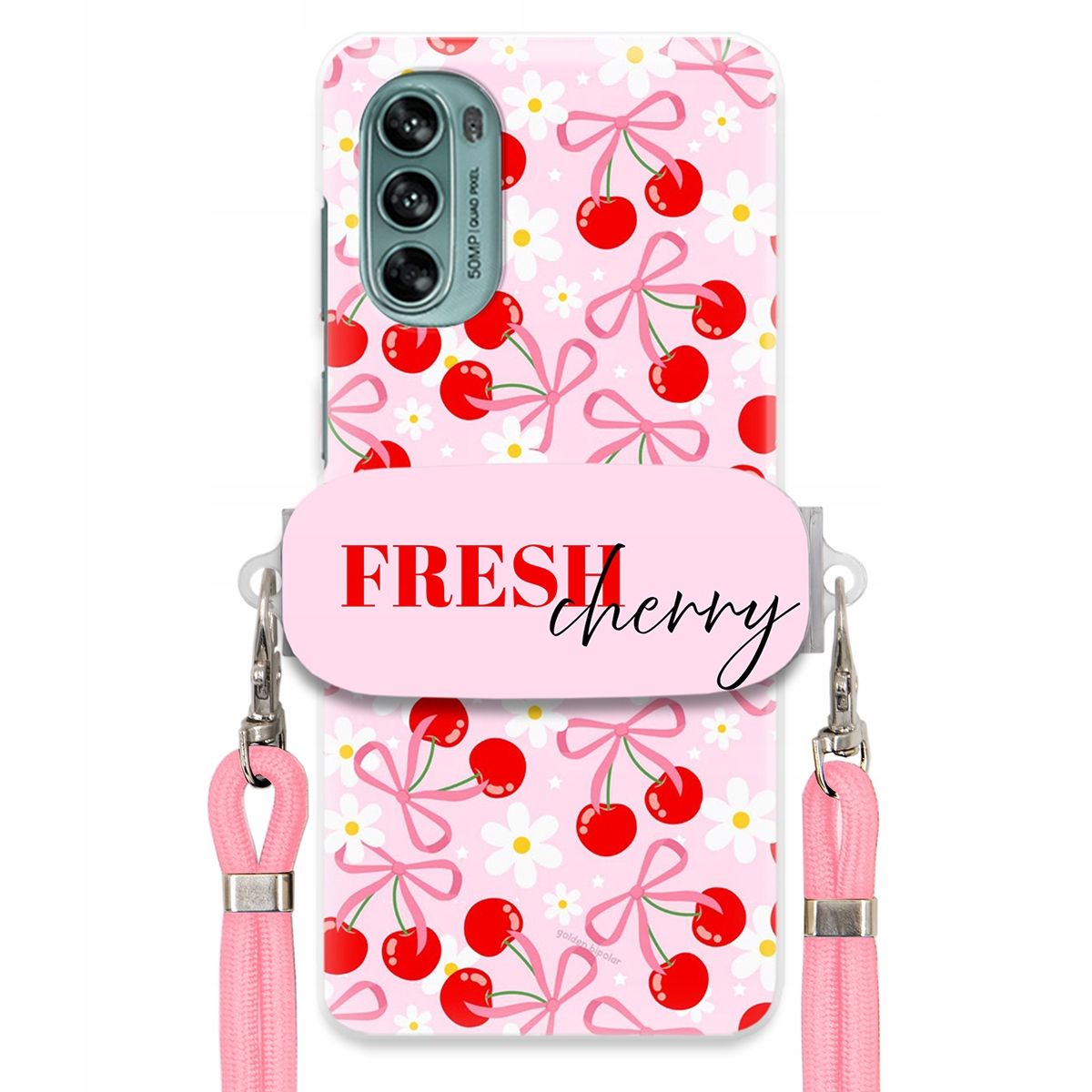 Puzdro pre Motorola G62 5G Case Držiak šnúrok Ružový Fresh Cherry Kokardy