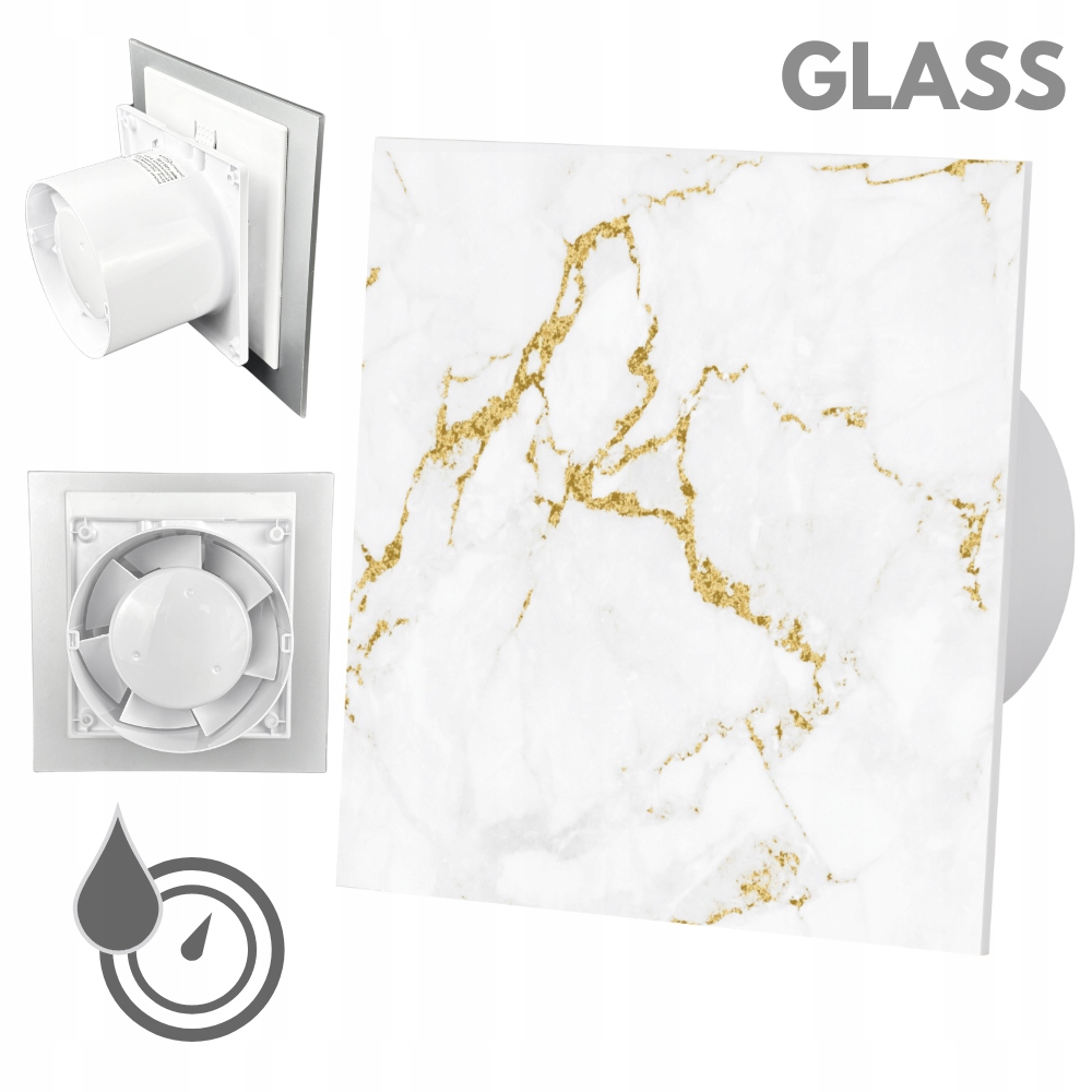 Koupelnový ventilátor Drim 125 (hs+ts) Sklo bílo zlatý mramor