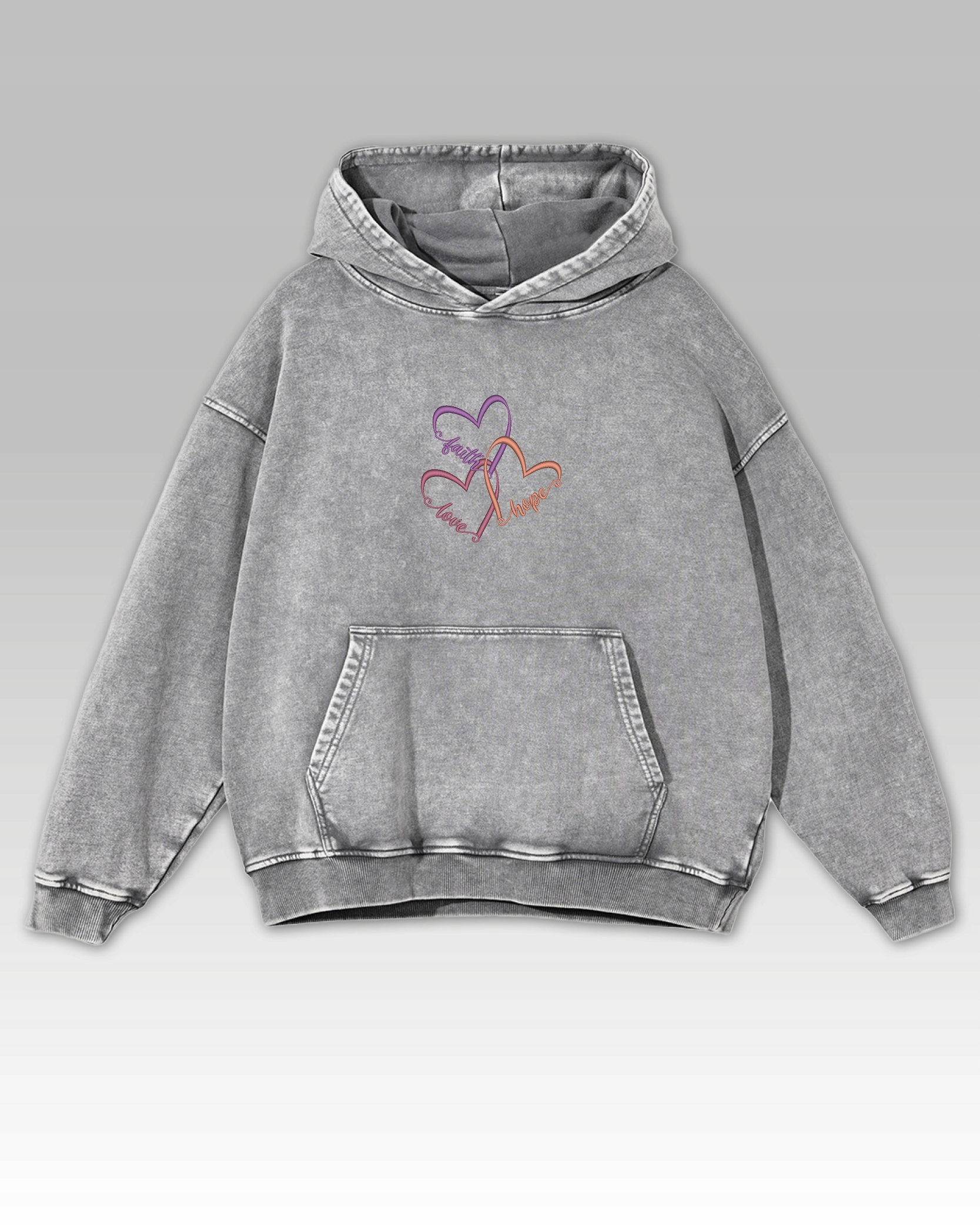 Mikina Faith Love Hope Výšivka Oversize Víra Láska Naděje Šedá L
