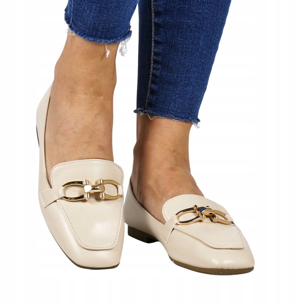 iButy DAMSKIE MOKASYNY Z OZDOBĄ PŁASKIE PÓŁBUTY BEŻOWE LICOWE LEKKIE Marka bez marki