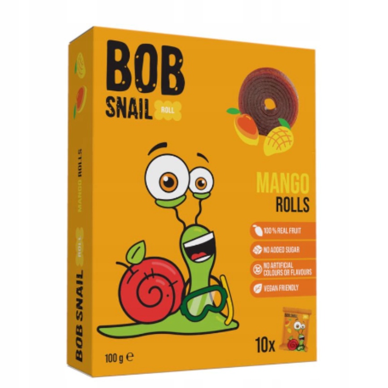 ŚLIMAK BOB SNAIL PRZEKĄSKA OWOCOWA MANGO ZAWIJASY ROLLS 10 x 10 g bez CUKRU