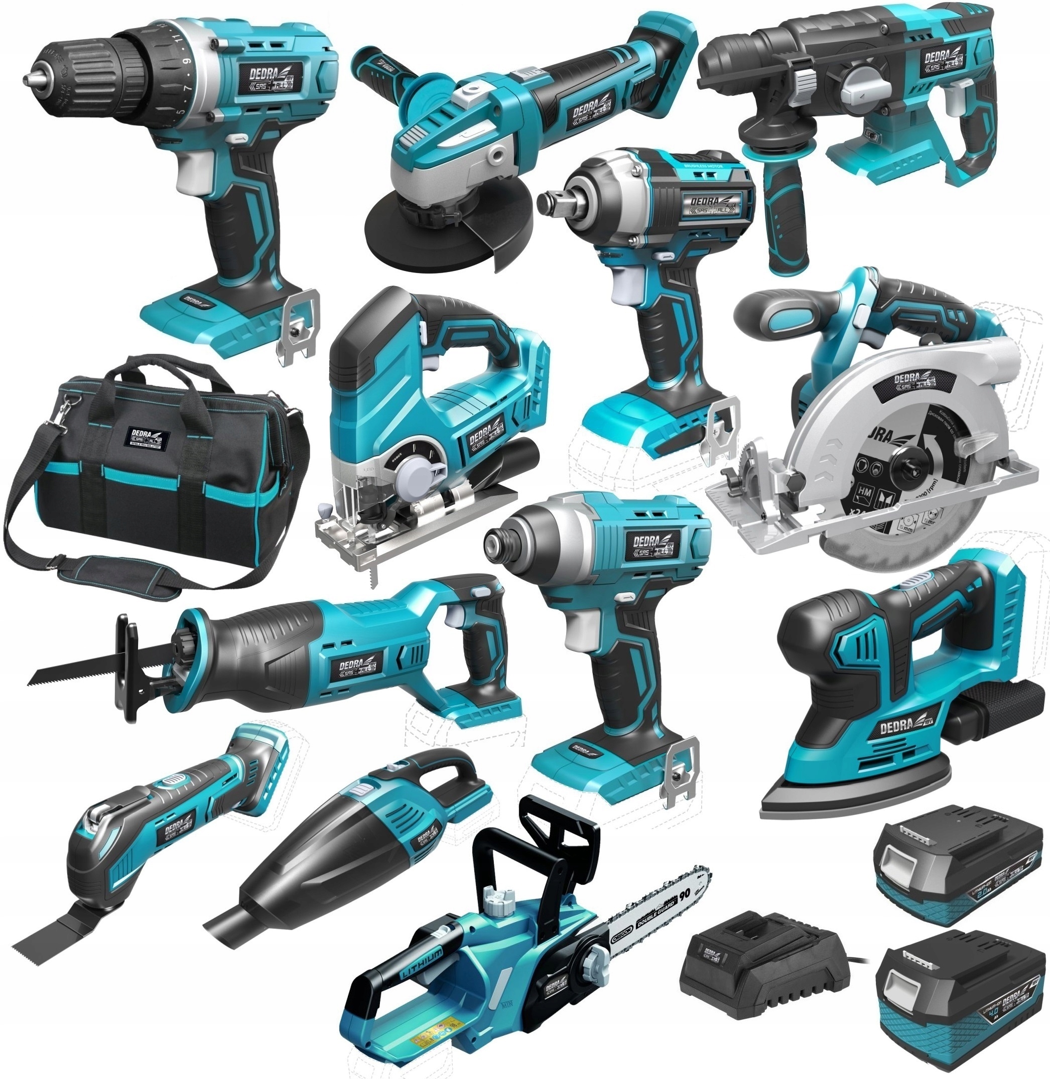 DEDRA ZESTAW 12 NARZĘDZI 18V COMBO +4Ah +2Ah TORBA