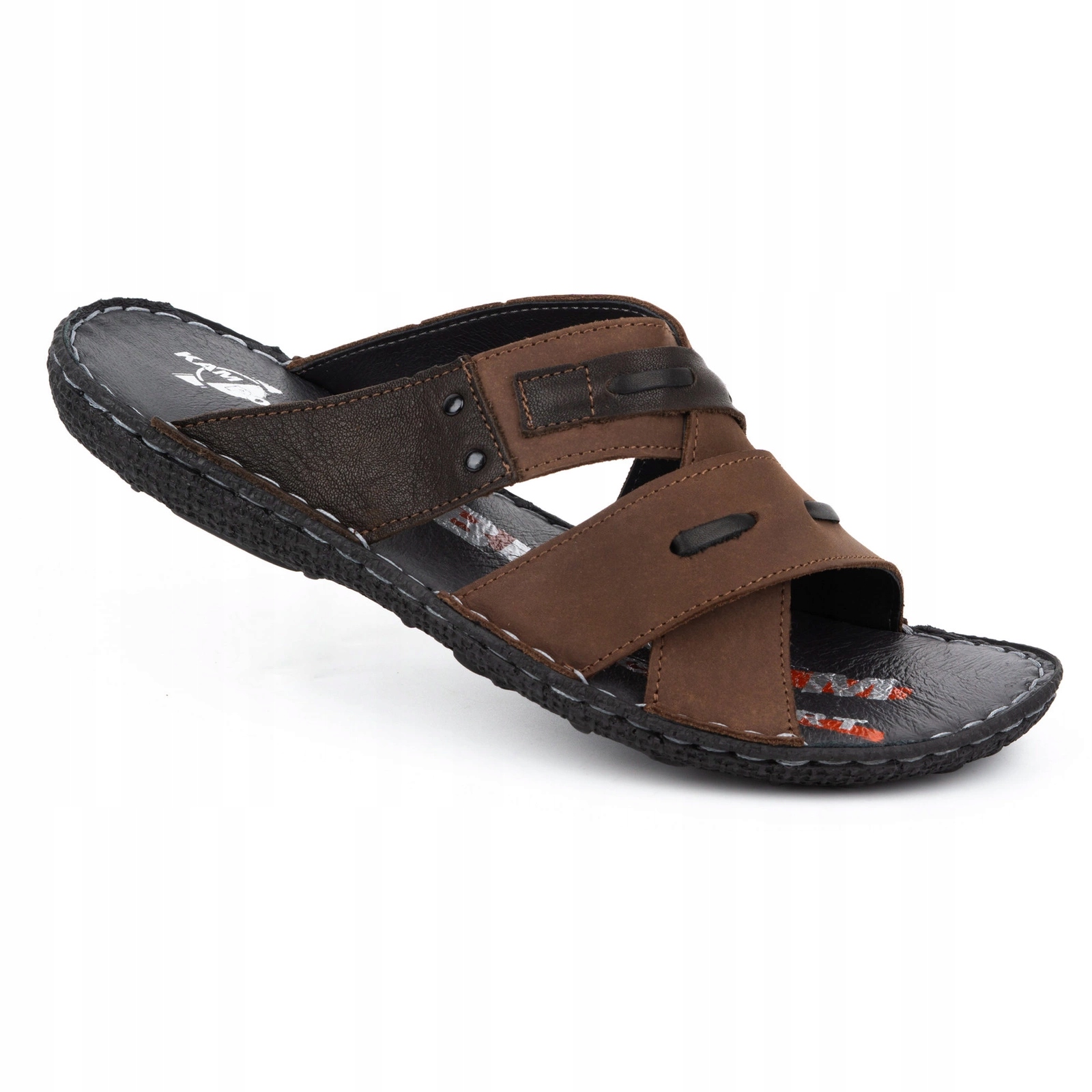 Žabky Kožené Pánské 201KAM Měkké Kampol Polské Hnědé 40