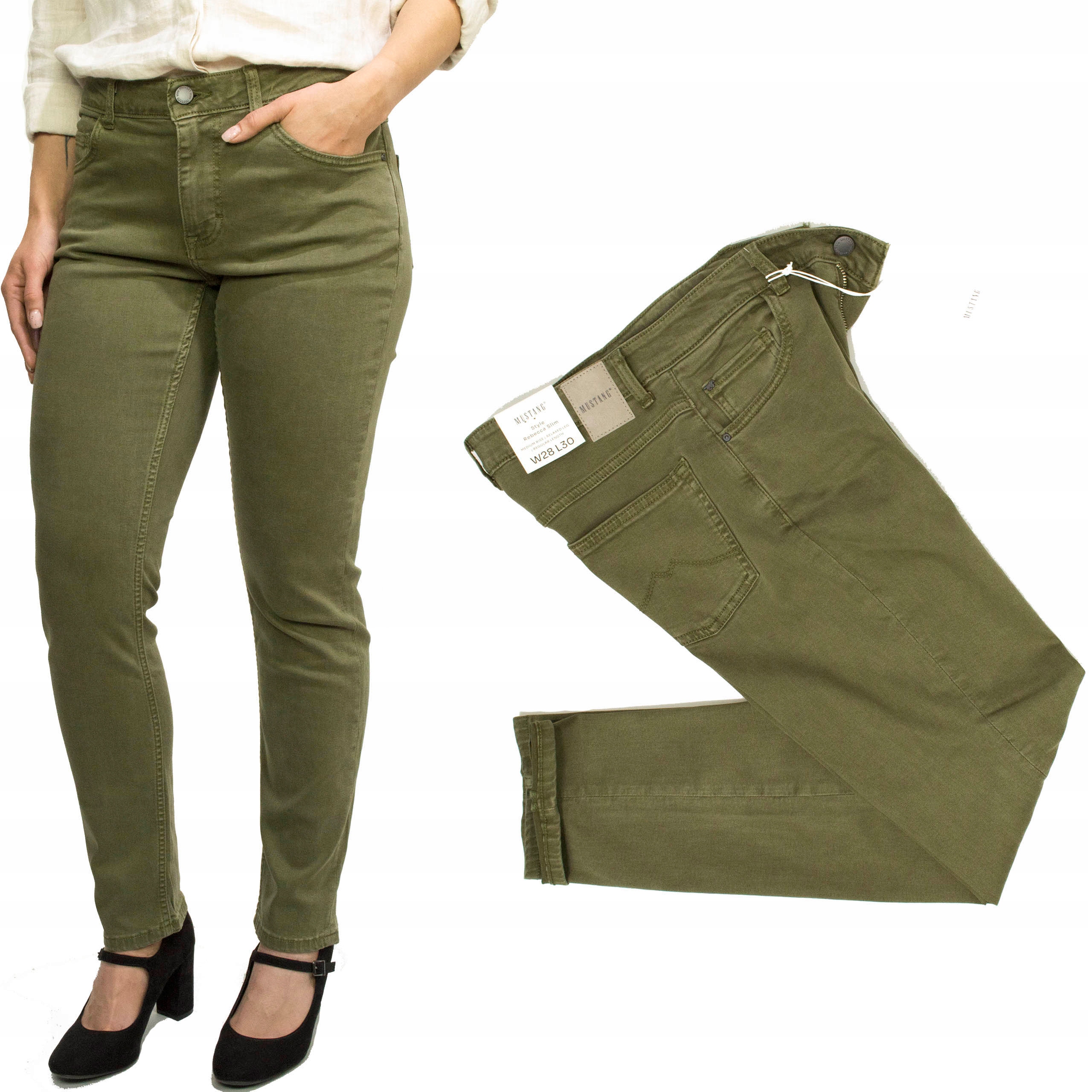 Mustang Rebecca Slim Burnt Olive dámské džíny rovného střihu W34 L30