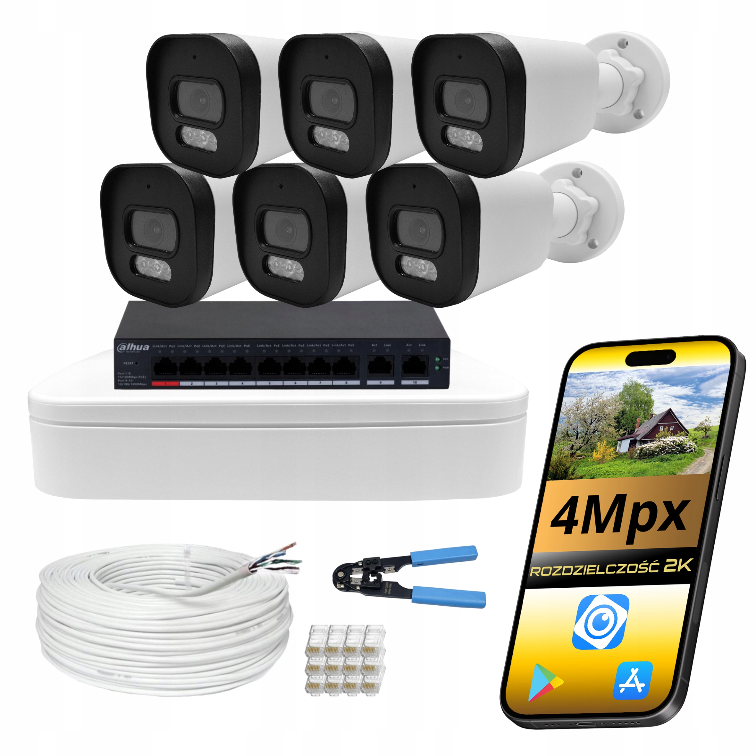 Monitorování domu kompletní sada kamer pro monitorování 6 kamer Ip PoE 4Mpx