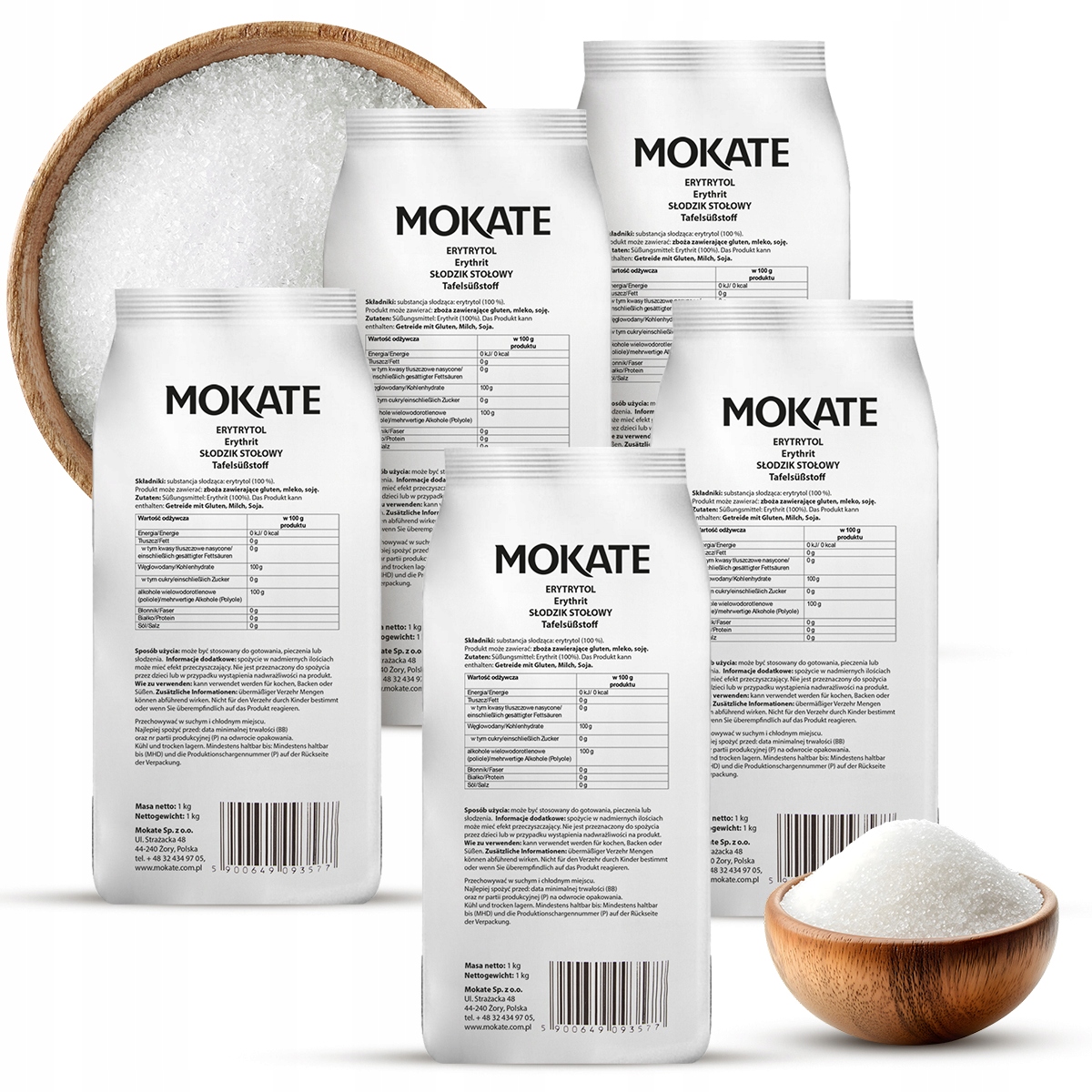 Mokate Erytrytol 5KG Erytrol Słodzik Naturalny Zamiennik Cukru 0 Kalorii