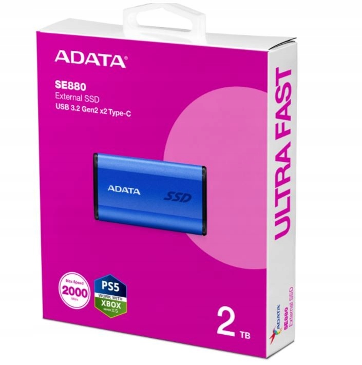 Adata SE880 2TB Dysk zewnętrzny SSD USB3.2A/C Gen2x2 Niebieski Interfejs USB typ C