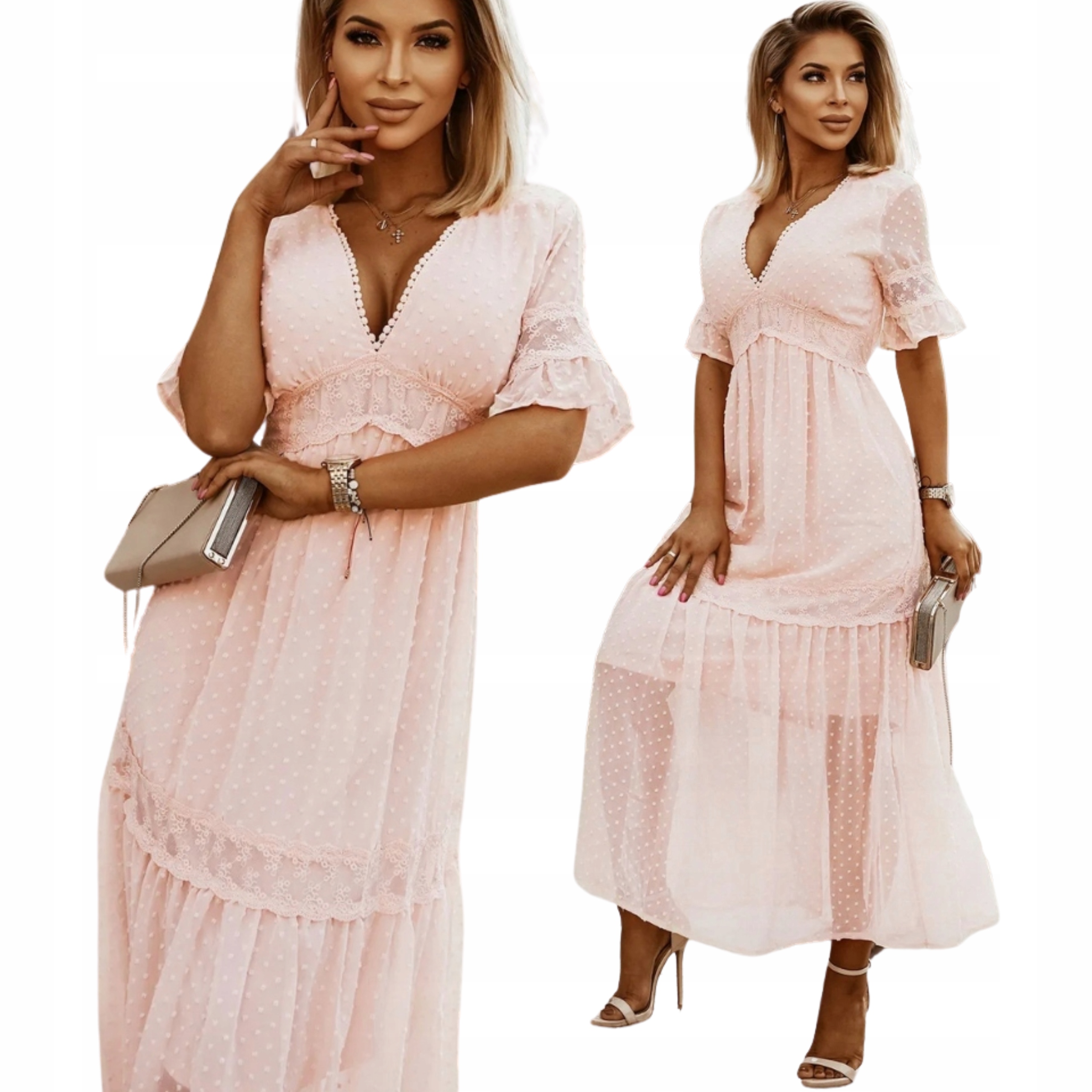 Sukienka damska maxi szyfonowa letnia rozkloszowana na wesele komunie