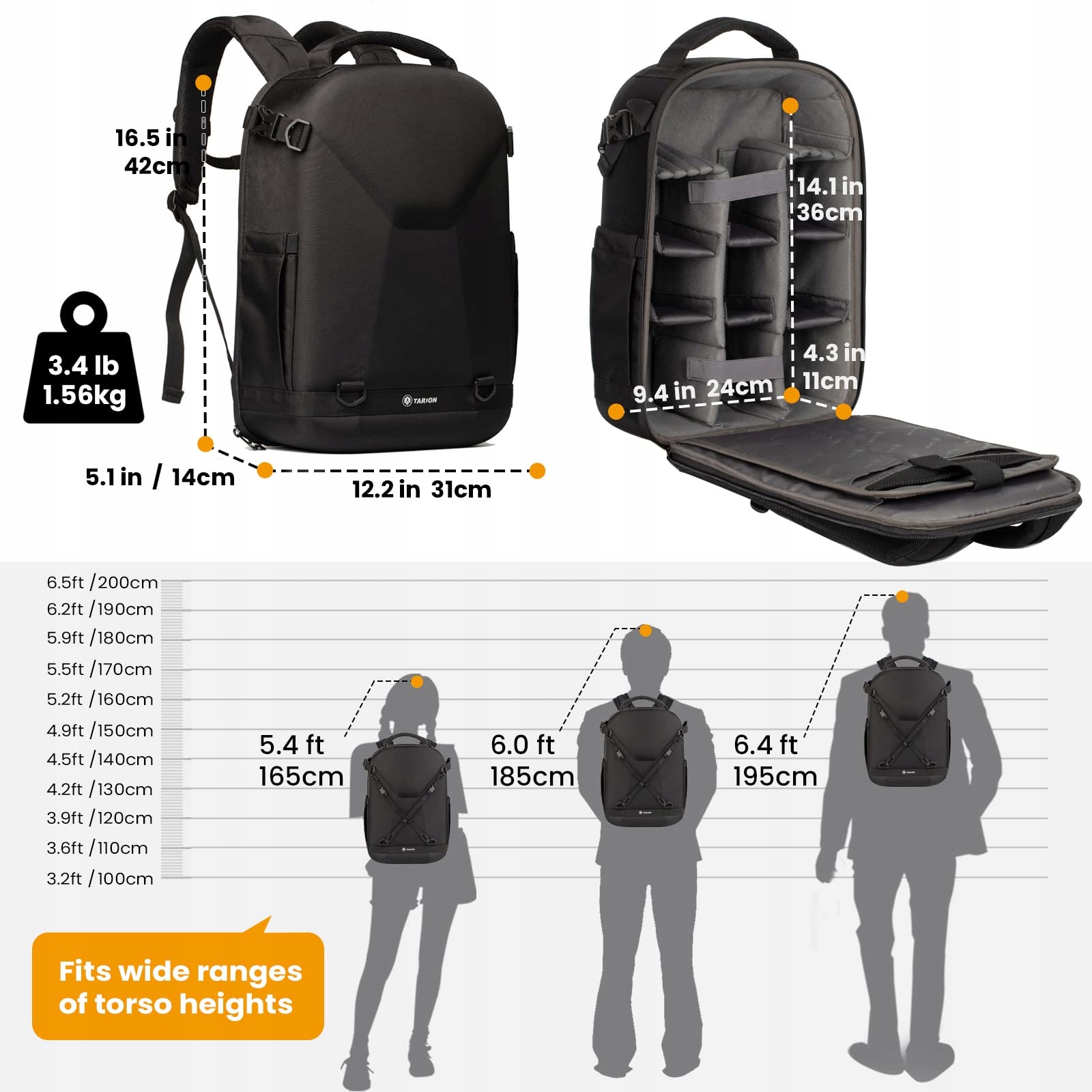 TARION Plecak Na Aparat Z Twardą Obudową Laptop 14.5" Wodoodporny — miniatura 7
