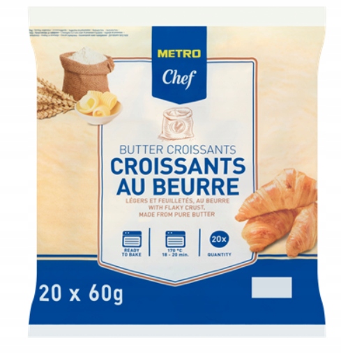 Levně Croissant máslový mražený 1,2 kg 20 kusů Metro Chef křupavý