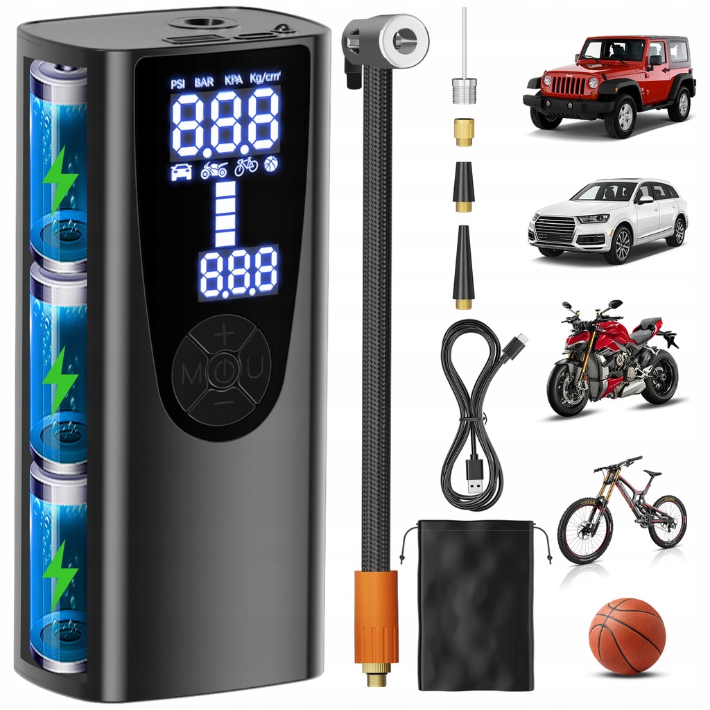 Kompresor samochodowy HDeye Pompka rowerowa czarna