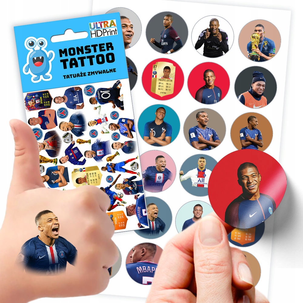 ZESTAW NAKLEJKI + TATUAŻE DLA DZIECI DZIECIĘCE MBAPPE JAKOŚĆ