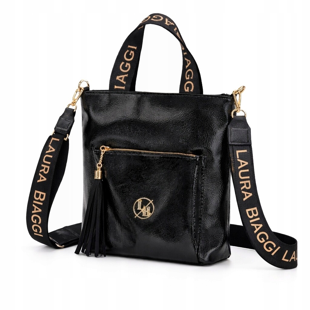 Torebka damska Laura Biaggi czarna listonoszka na ramię Premium złote logo