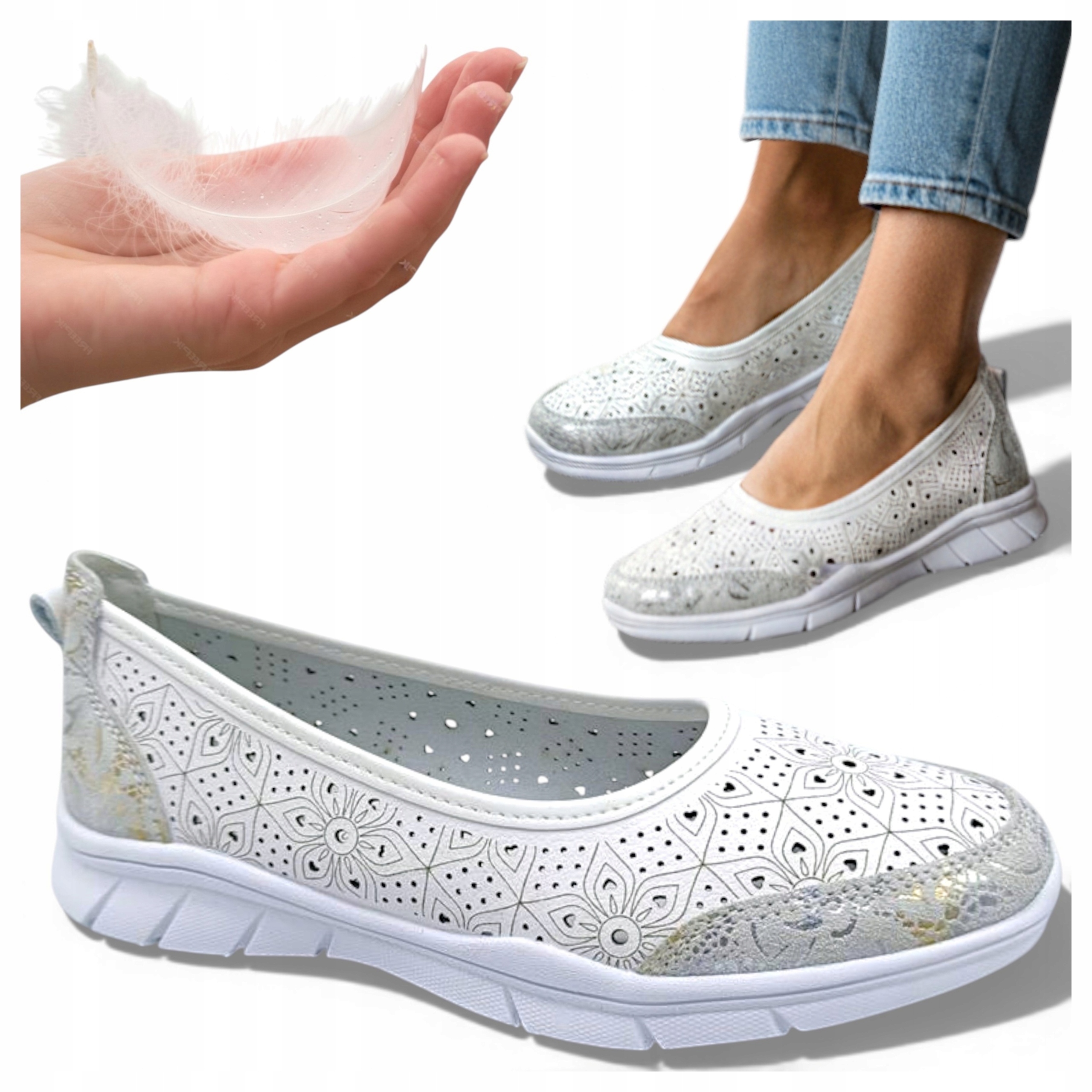 40 Evento Dámské kožené ažurové baleríny Jarní lehké letní