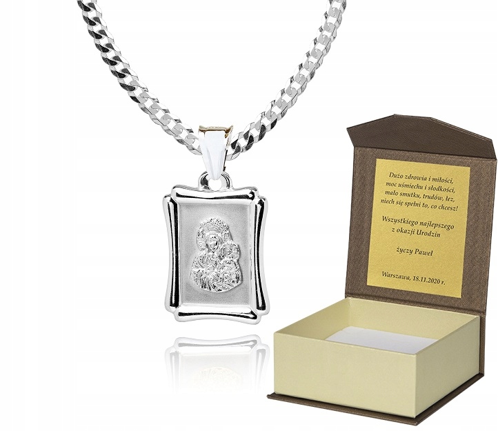 Stříbrný řetízek pro muže s diamantovým medailonem Dedikace Bonus 50 cm P2M3