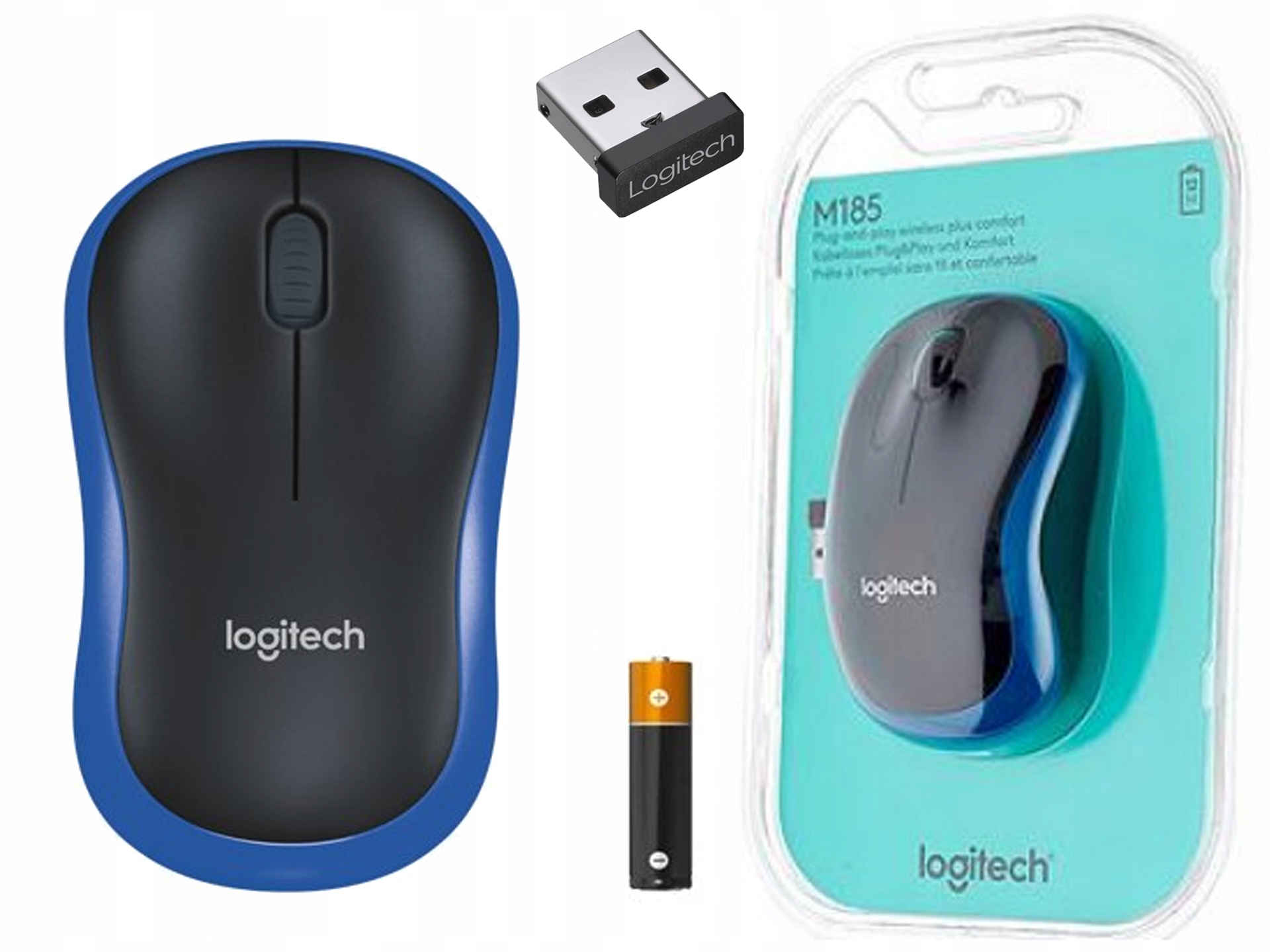 Bezprzewodowa Logitech M185 910-002239 niebieska do laptopa komputera mała