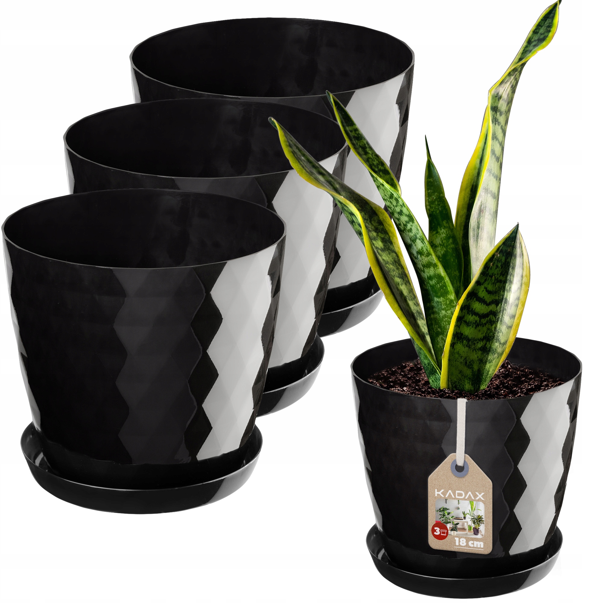 

Kadax 3x Doniczka 18cm Osłonka Podstawka Czarna