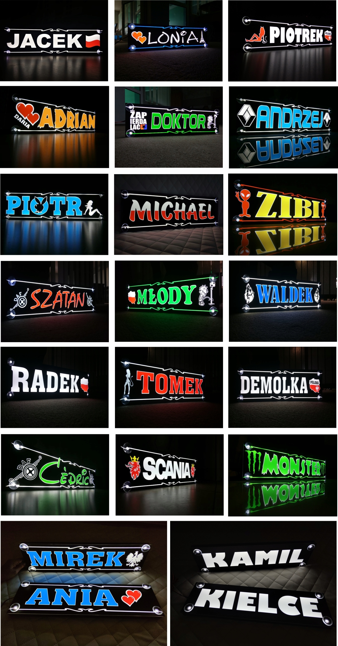 Tablica Imienna Led Tir Podświetlana dla Kierowcy do Ciężarówki Premium XL Producent bez marki