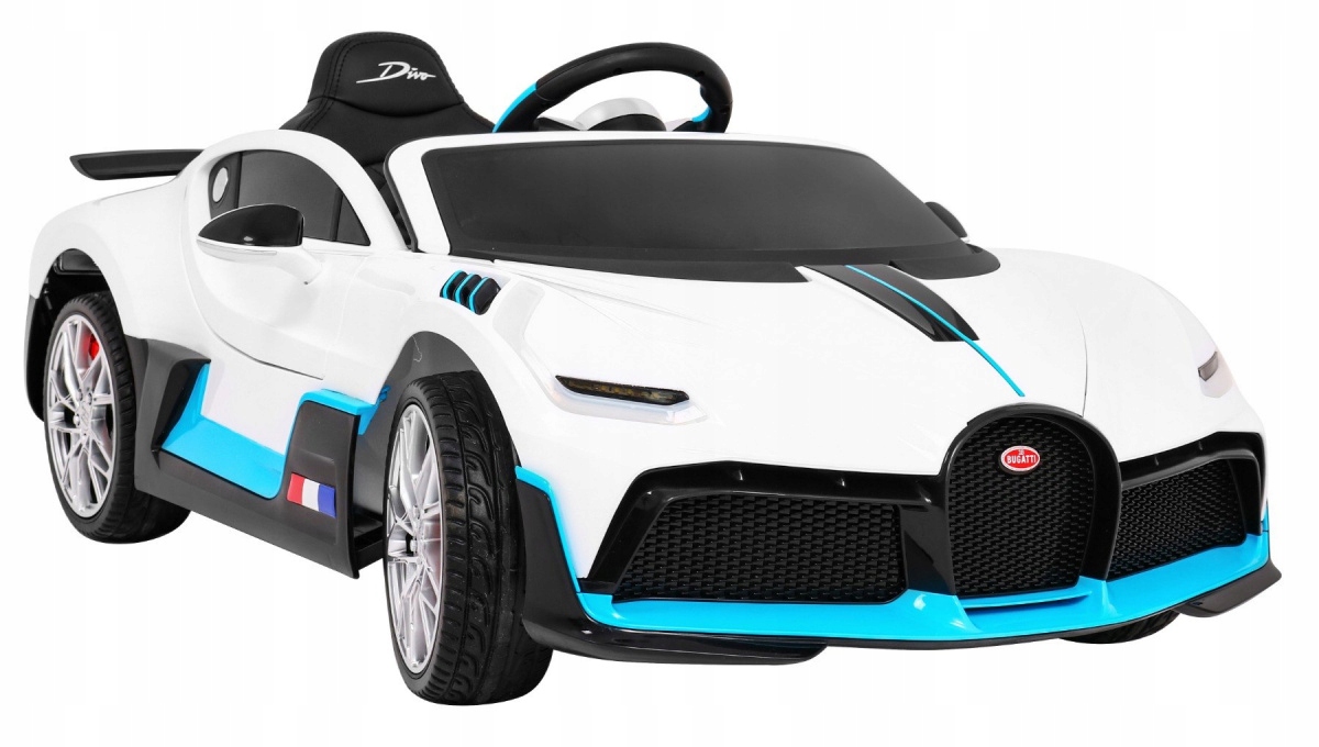 Bugatti Divo Autko na akumulator dla dzieci Biały + Pilot + EVA + LED MP3 Szerokość pojazdu 72 cm