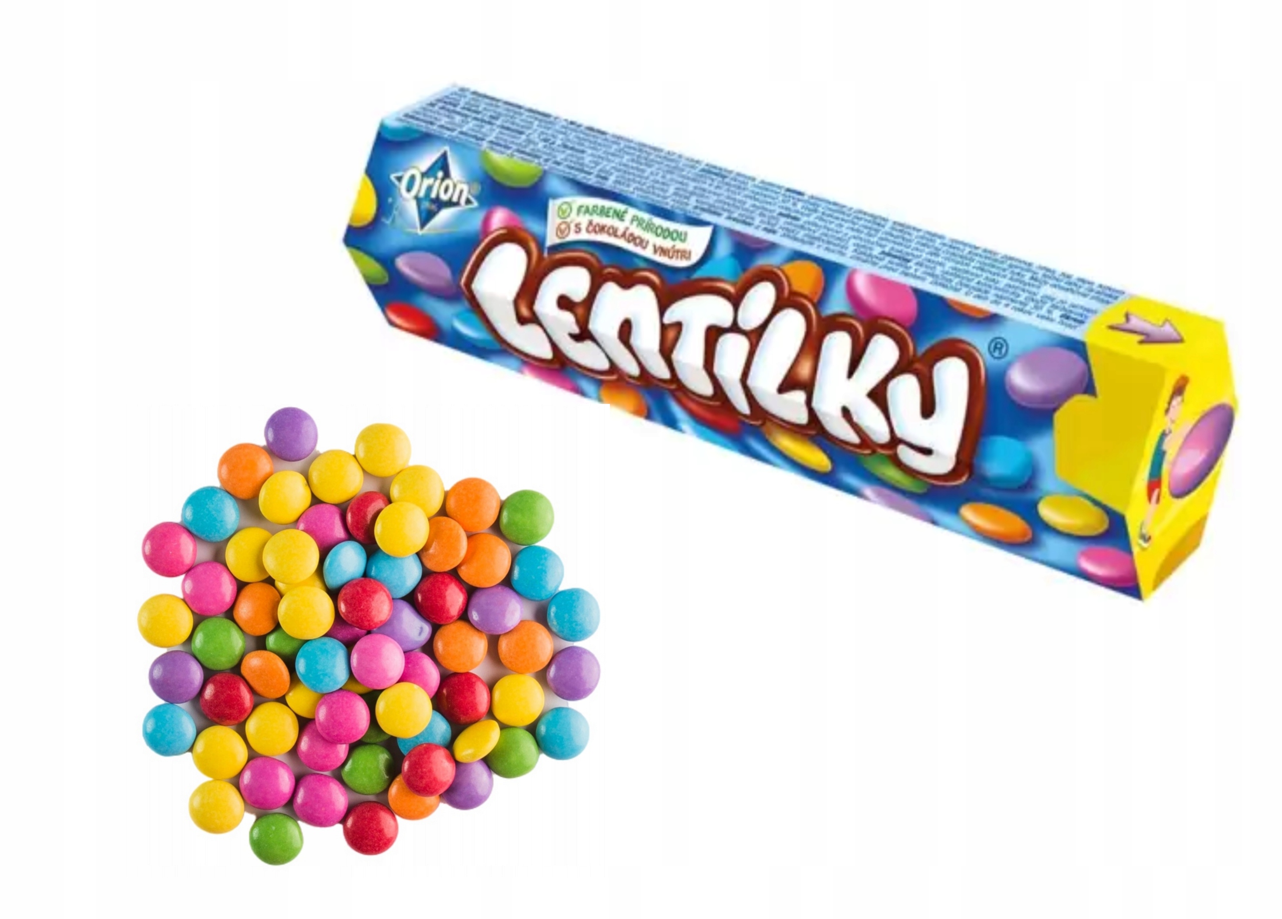 Czeskie Czekoladowe Cukierki Draże Lentilky Lentilki Orion 38G Posypka