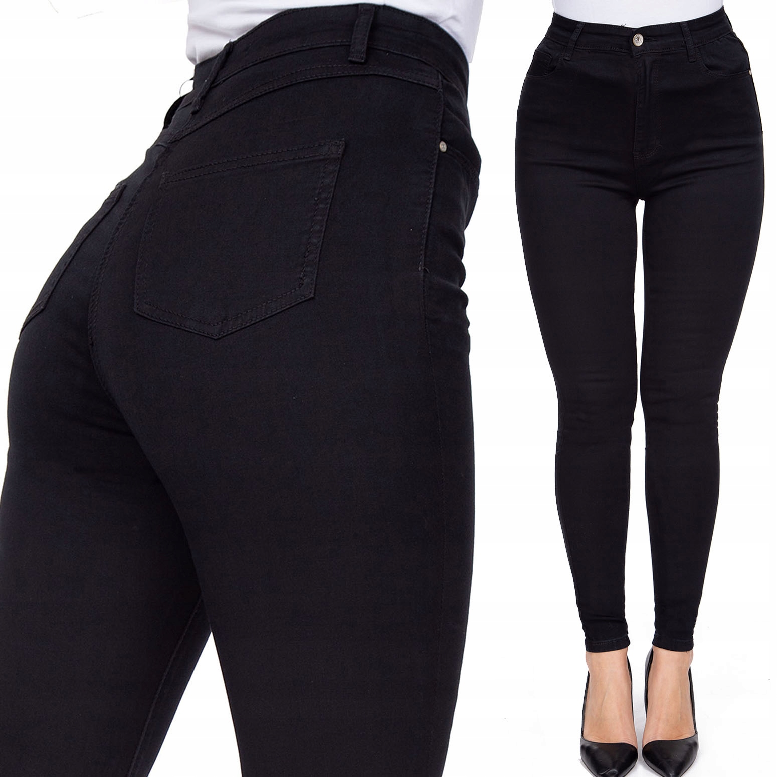 744_M.SARA Damskie Wyszczuplające Czarne Spodnie Rurki push-up _48/4XL