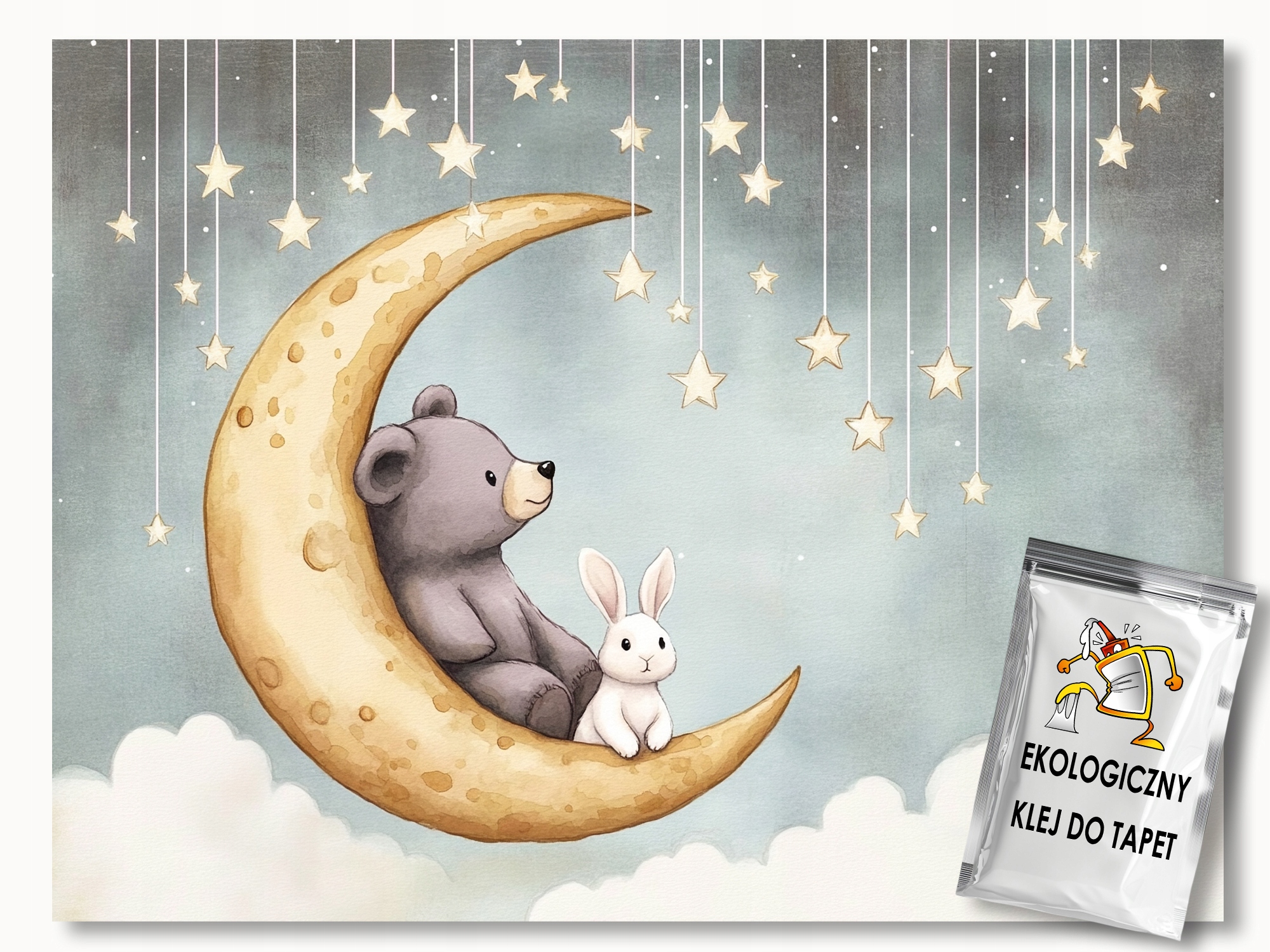 Fototapeta Flizelina Noc Nebe Měsíc Hvězdy Medvídek Králík 200x140 lepidlo