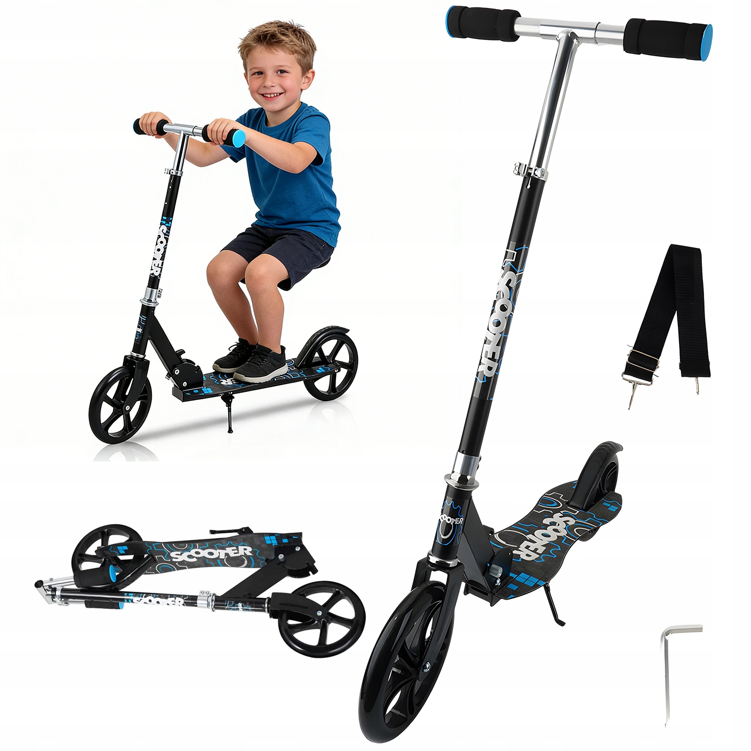 Składana Hulajnoga Dla Dzieci Czarna Z Hamulcem Tylnym 80 Kg