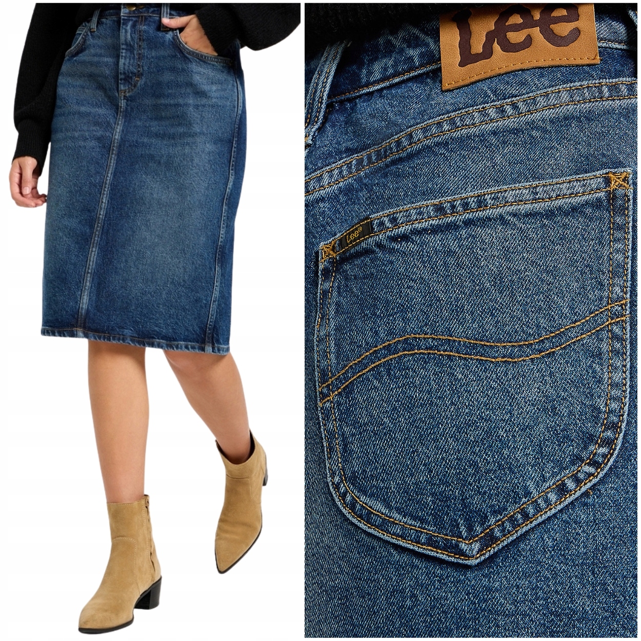 Lee MIDI Skirt Dark Glamour sukně s rozparkem vpředu W26