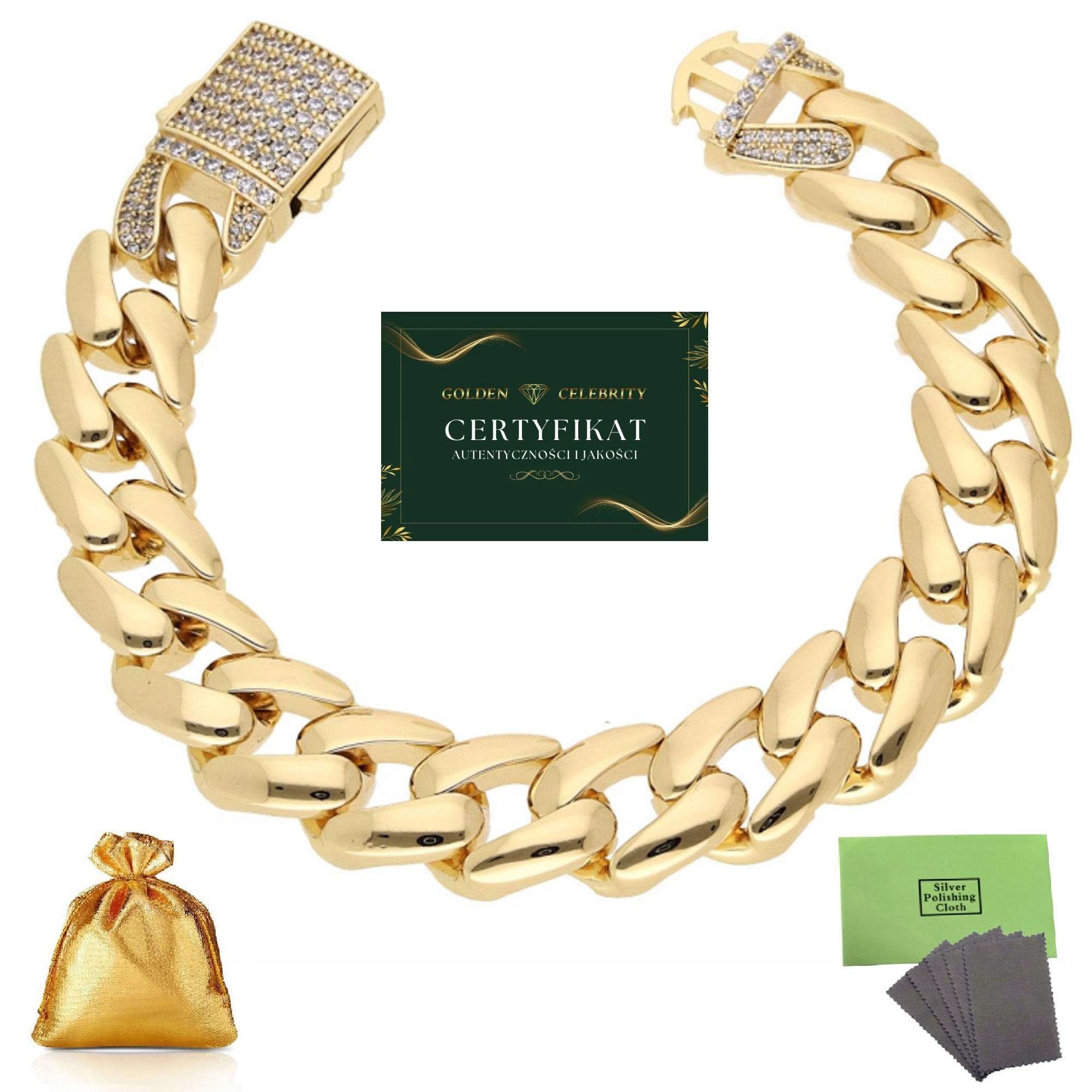 Luxusní Silný Zlatý Náramek Z Chirurgické Oceli S Krystaly 18K
