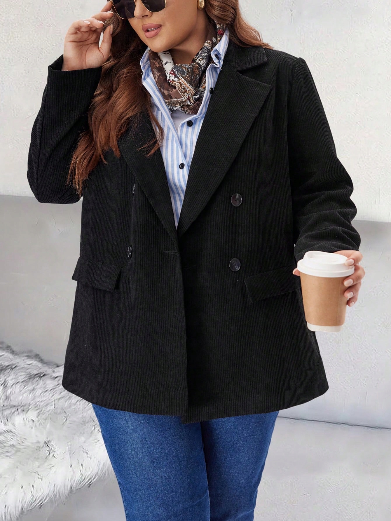 Sako Dvouřadá Černá Casual Emery Rose 6XL 52