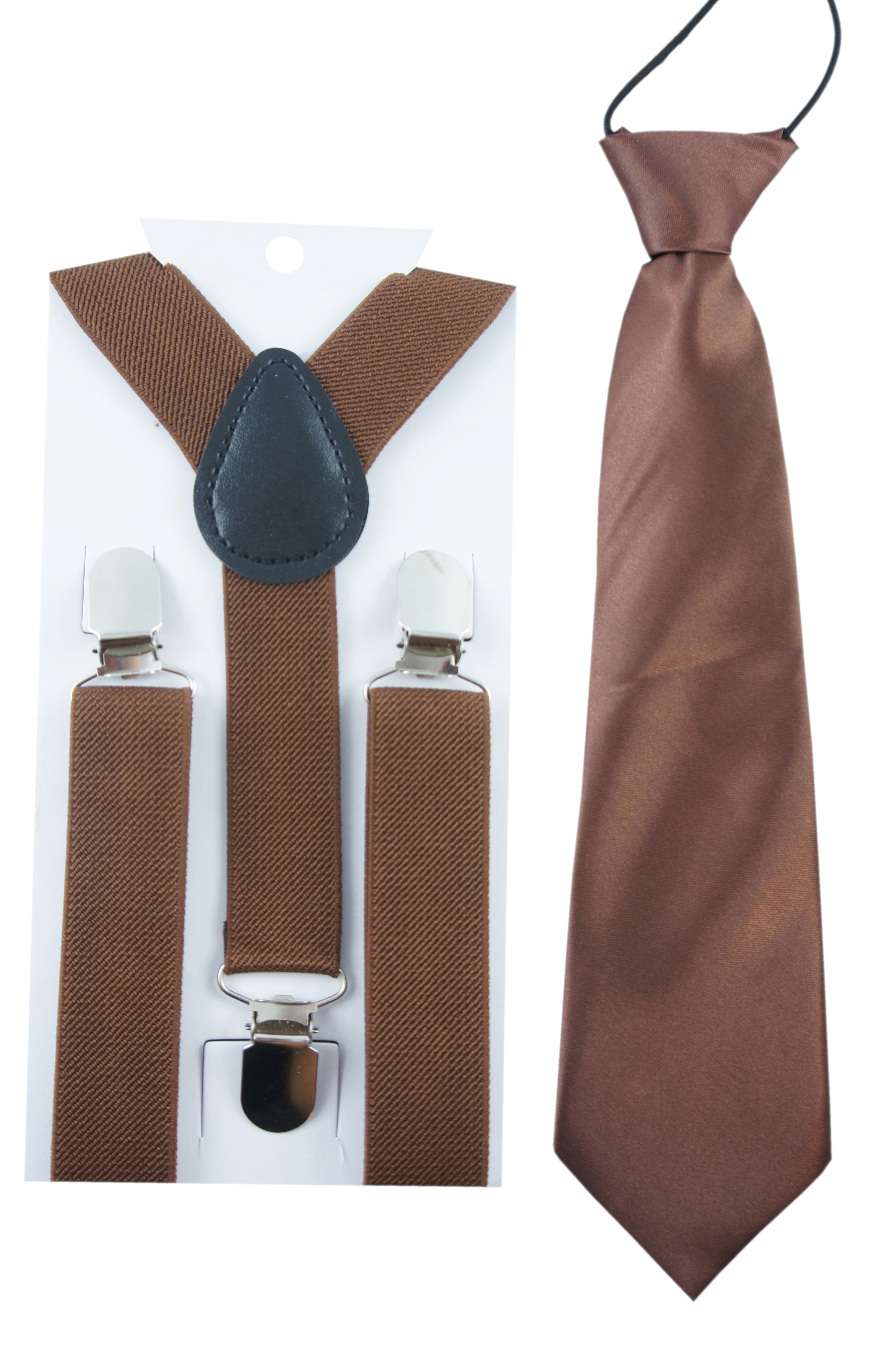 

Brązowy zestaw dla chłopca Szelki krawat na gumce