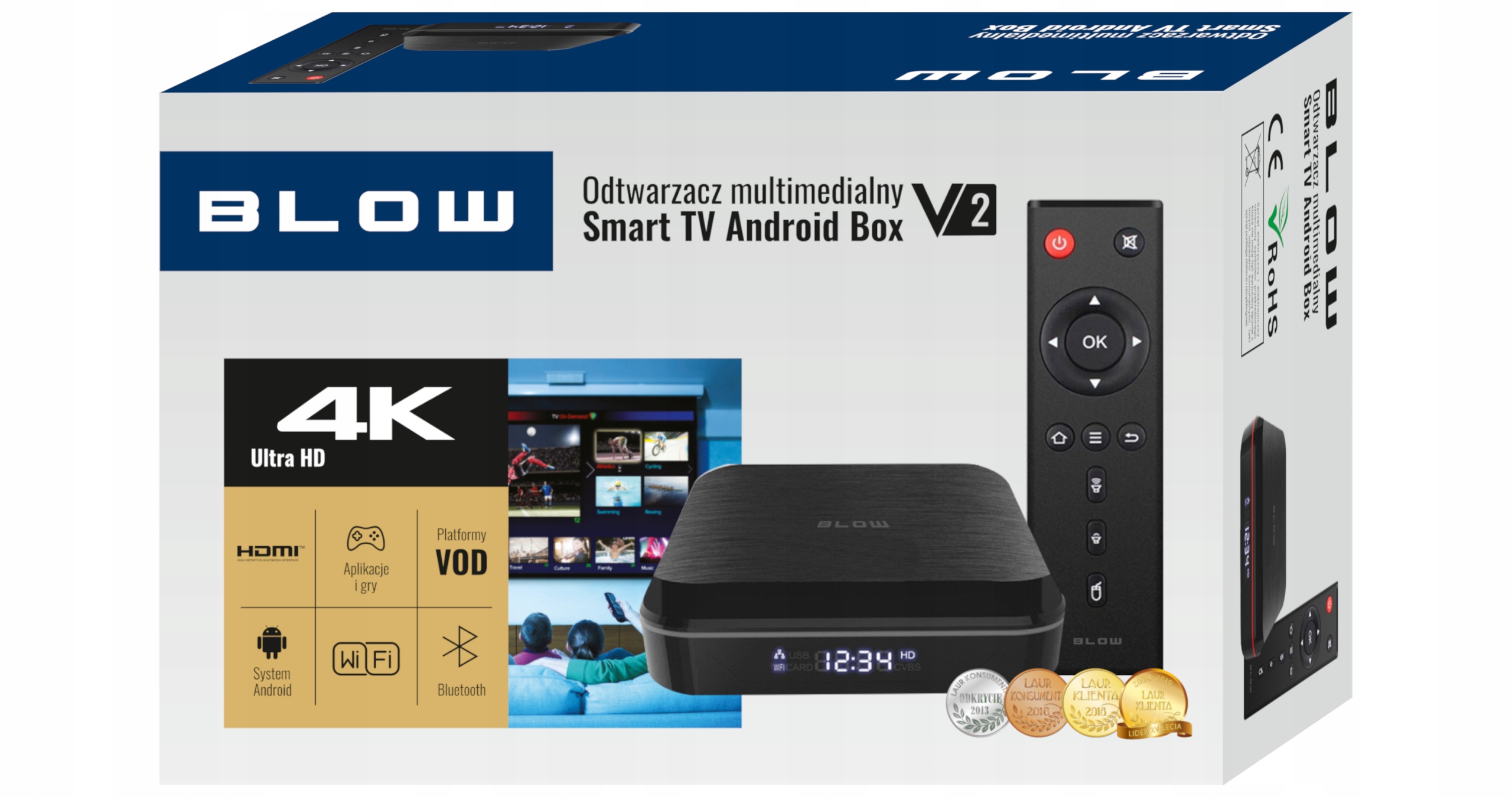 ODTWARZACZ MULTIMEDIALNY ANDROID TV BOX SMART TV WIFI 4K HDMI PILOT ZESTAW Formaty obrazu DivX