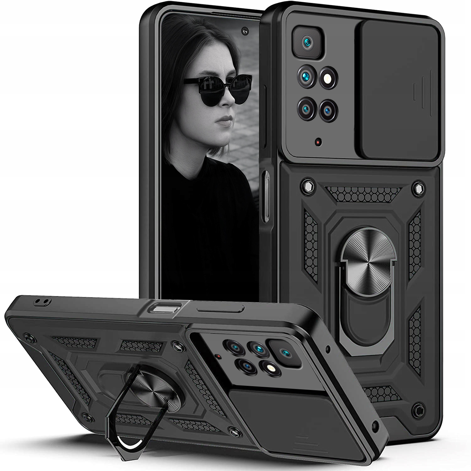 

Etui Pancerne Slide Ring Szkło do Xiaomi Redmi 10
