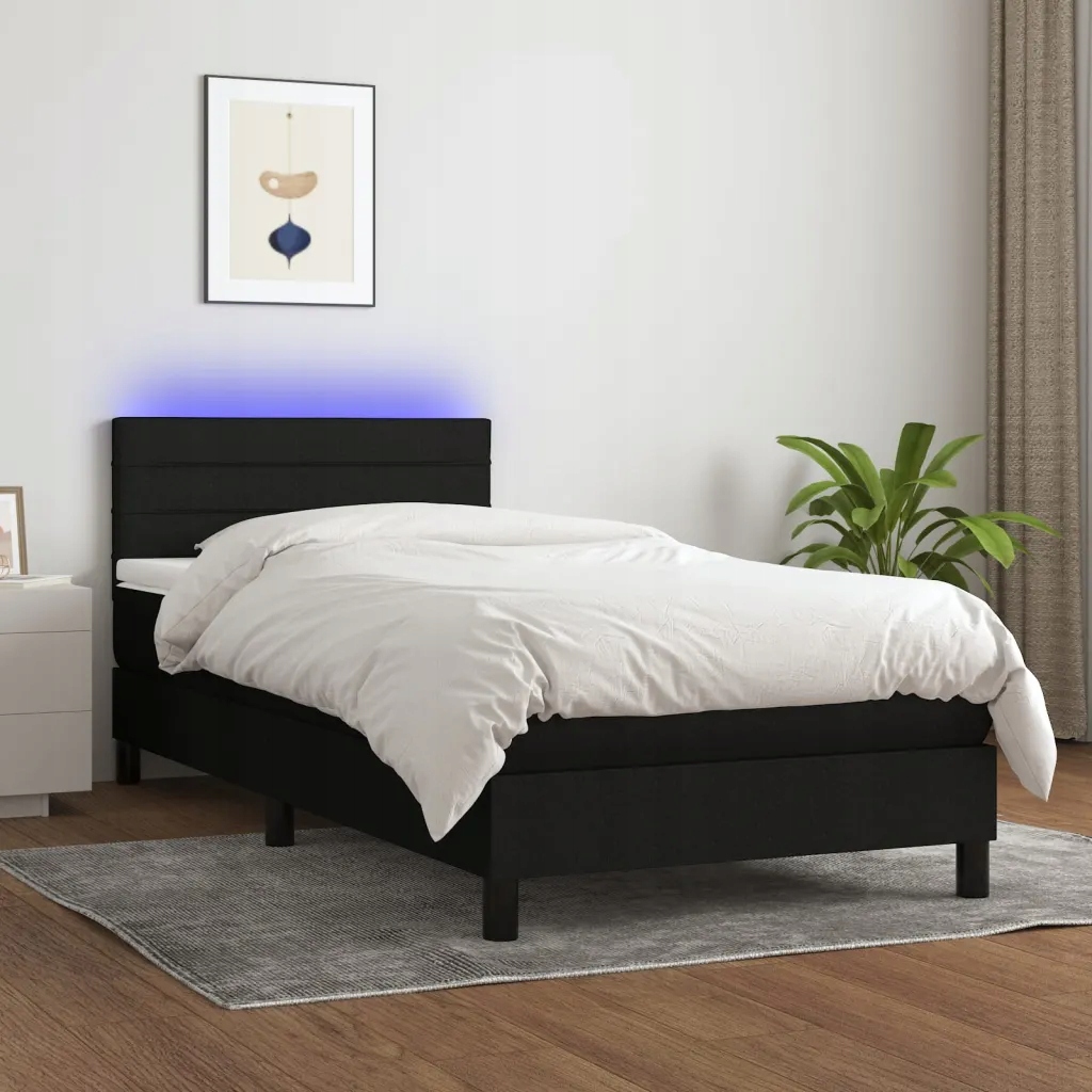 Box spring postel s matrací a Led černá 90x190 cm textil Černý 3133199