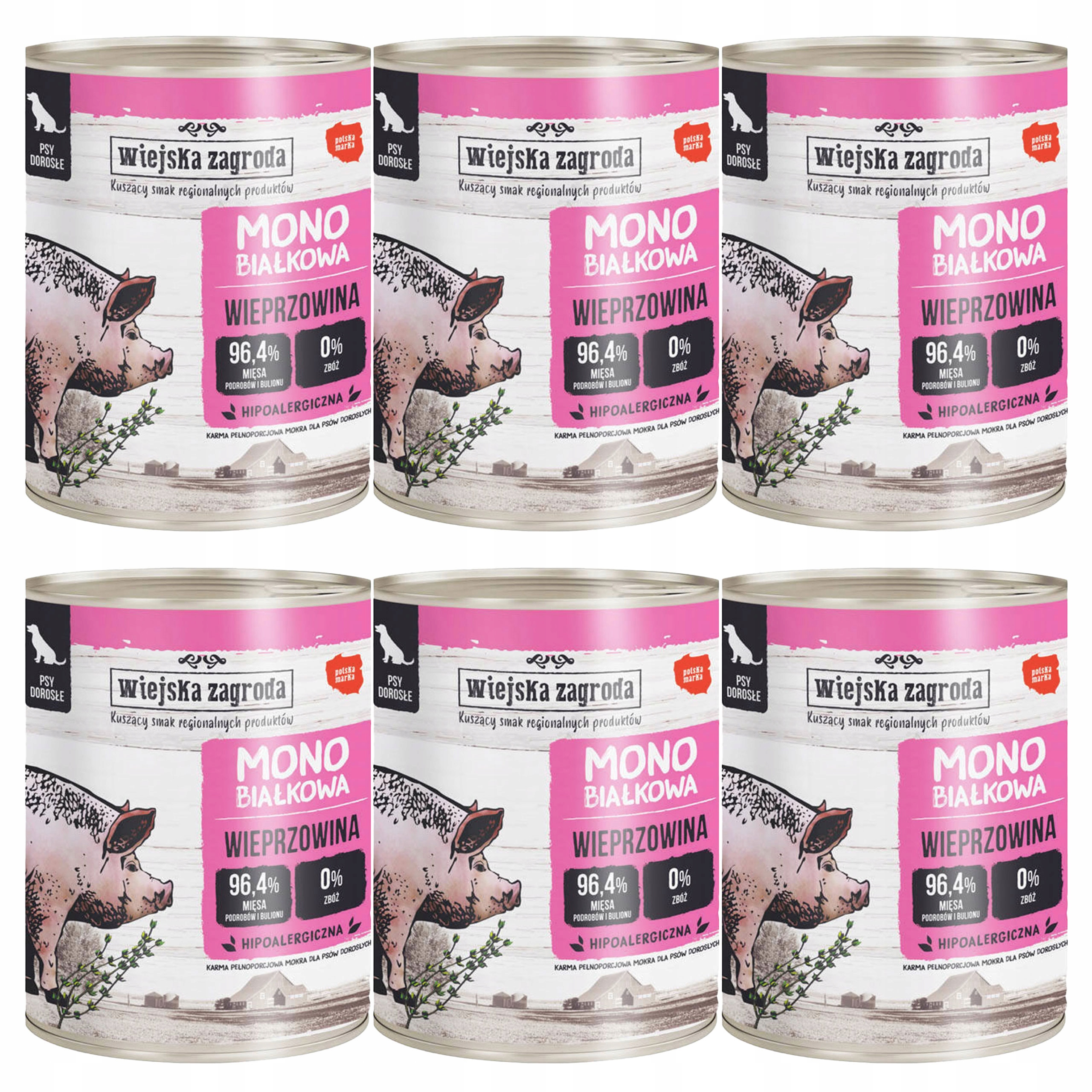 Levně Wiejska Zagroda Monoproteinová krmivo pro psa Vepřové maso 6 x 800 g, hypoalergenní